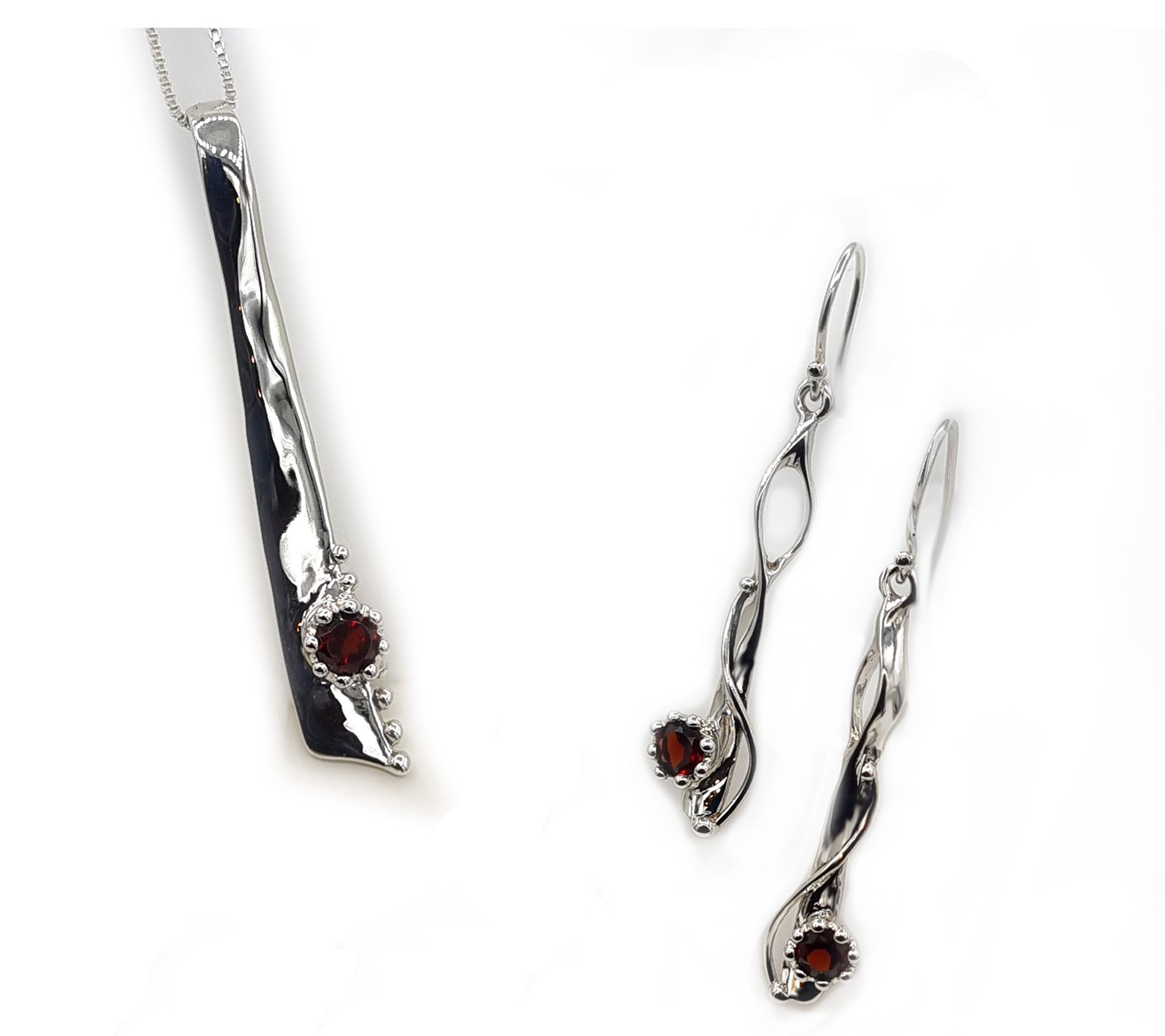 Hagit Sterling Silver Gemstone Earrings & Necklace Set