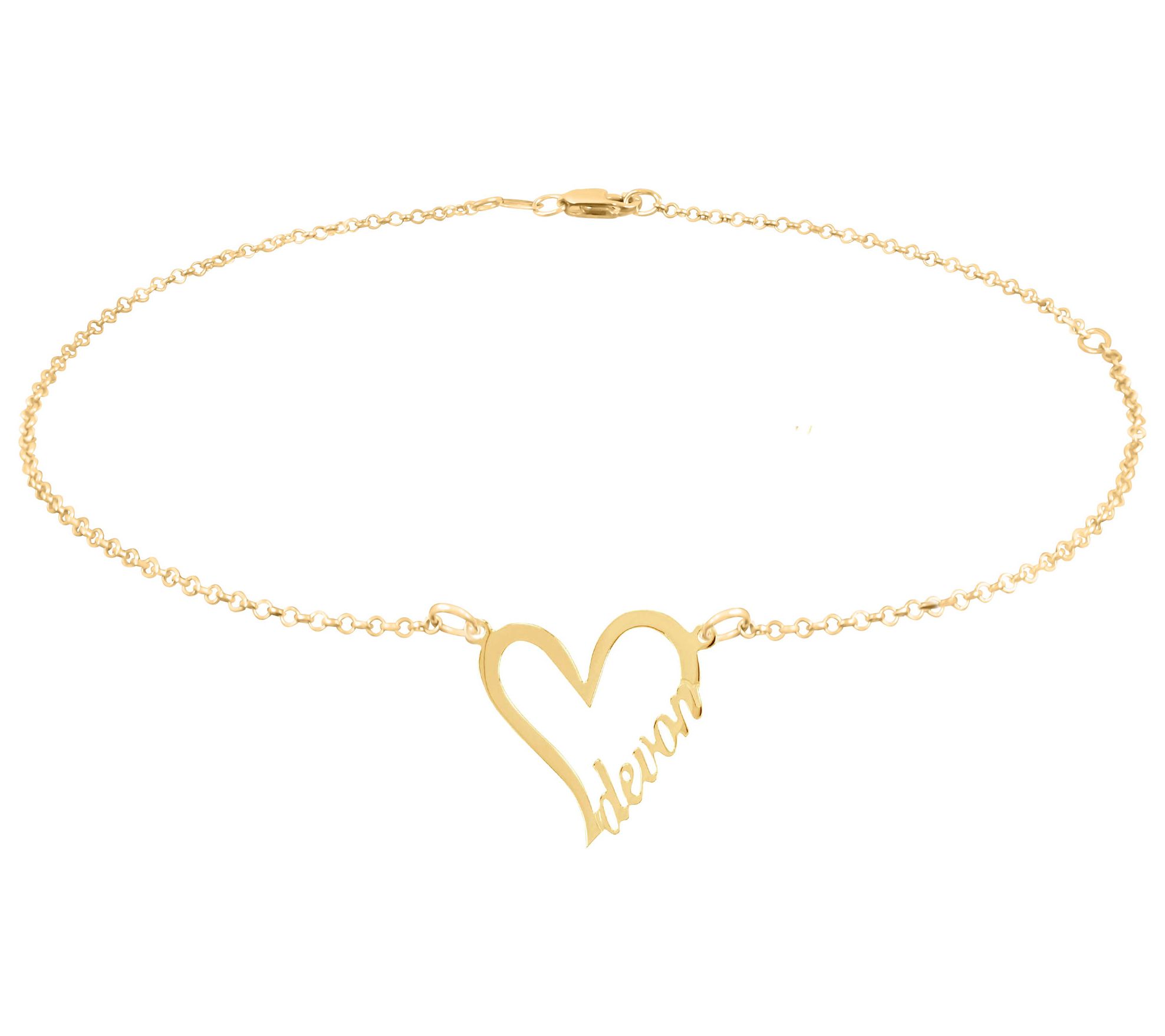 Personalized 14K Gold-Plated Heart w/ Name Ankl Bracelet