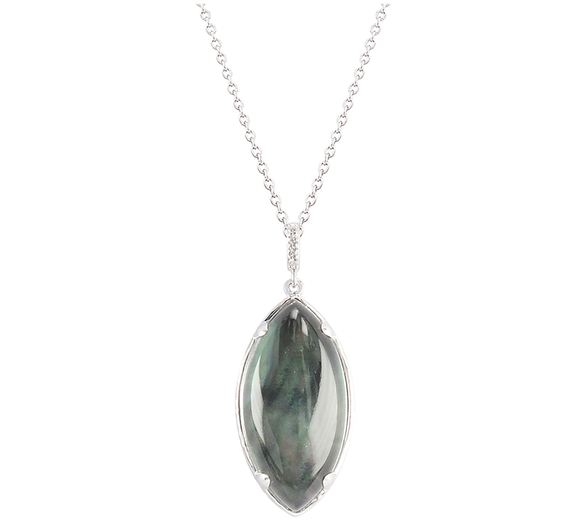 Diamonique & Mother of Pearl Pendant w/ Chain,Sterling