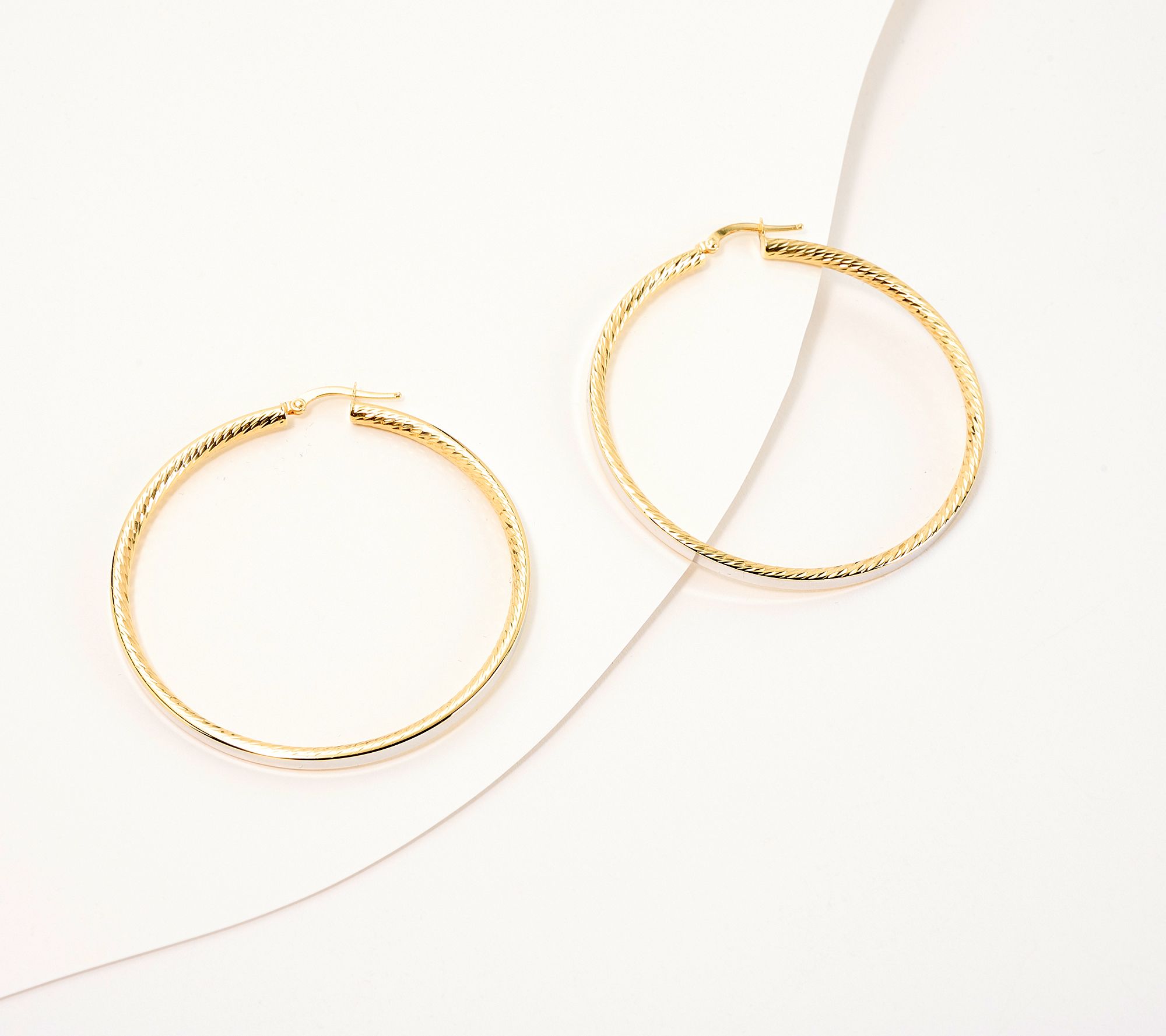 David Markstein 14K Gold 2" Diamond Cut Inner Hoop Earrings