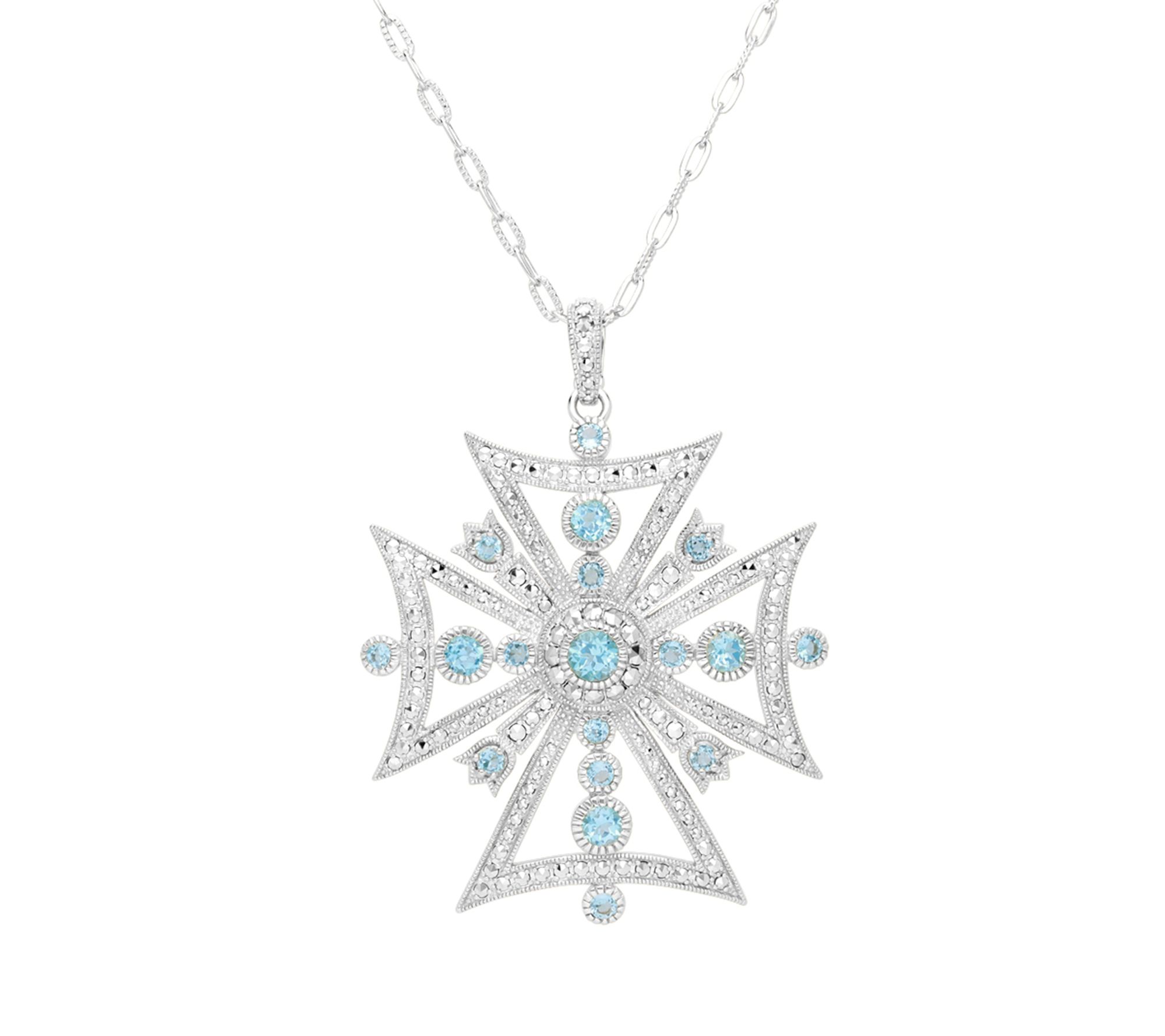 Dallas Prince Sterling Blue Topaz Cross Pendantw/ Chain