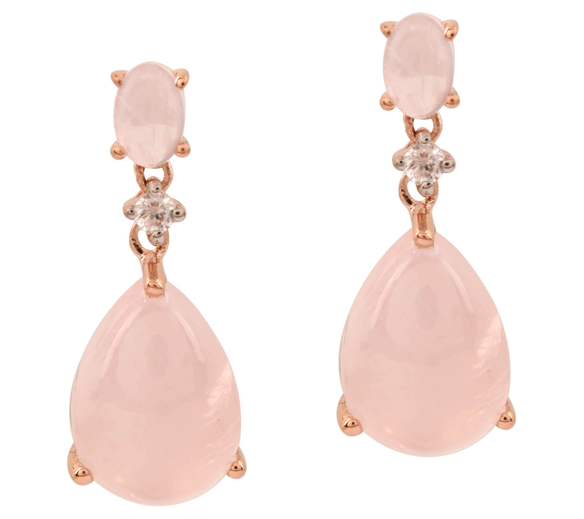 Affinity Gems Rose Quartz & Zircon Earrings, 14K Rose Plated