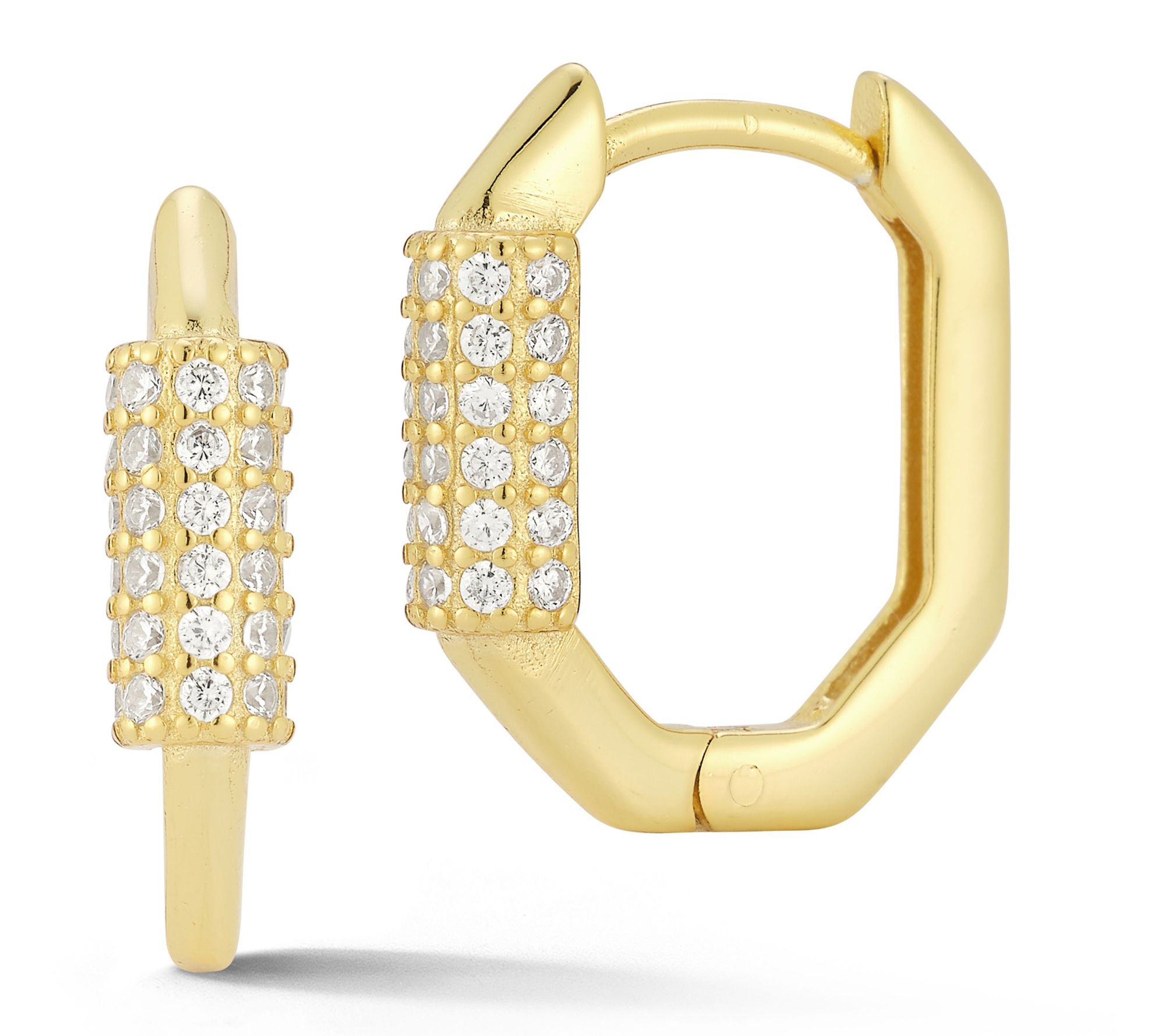 Sterlina Silver Octagon Lock Huggie Hoop Earrings, Sterling