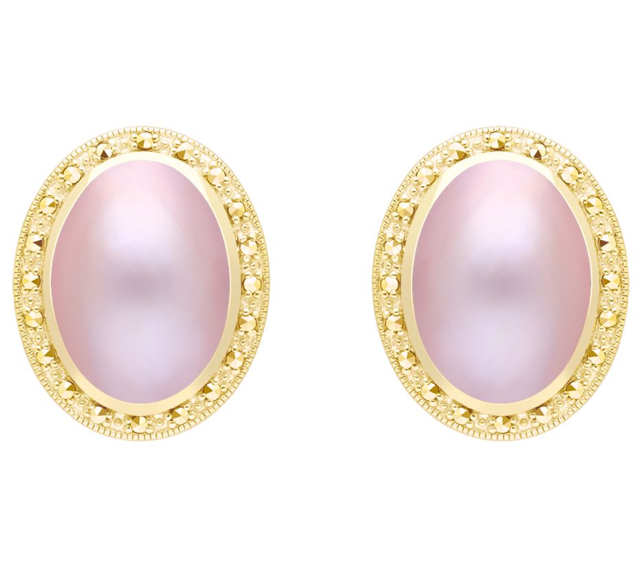Dallas Prince 14K Plated Mabe Pearl & MarcasiteEarrings