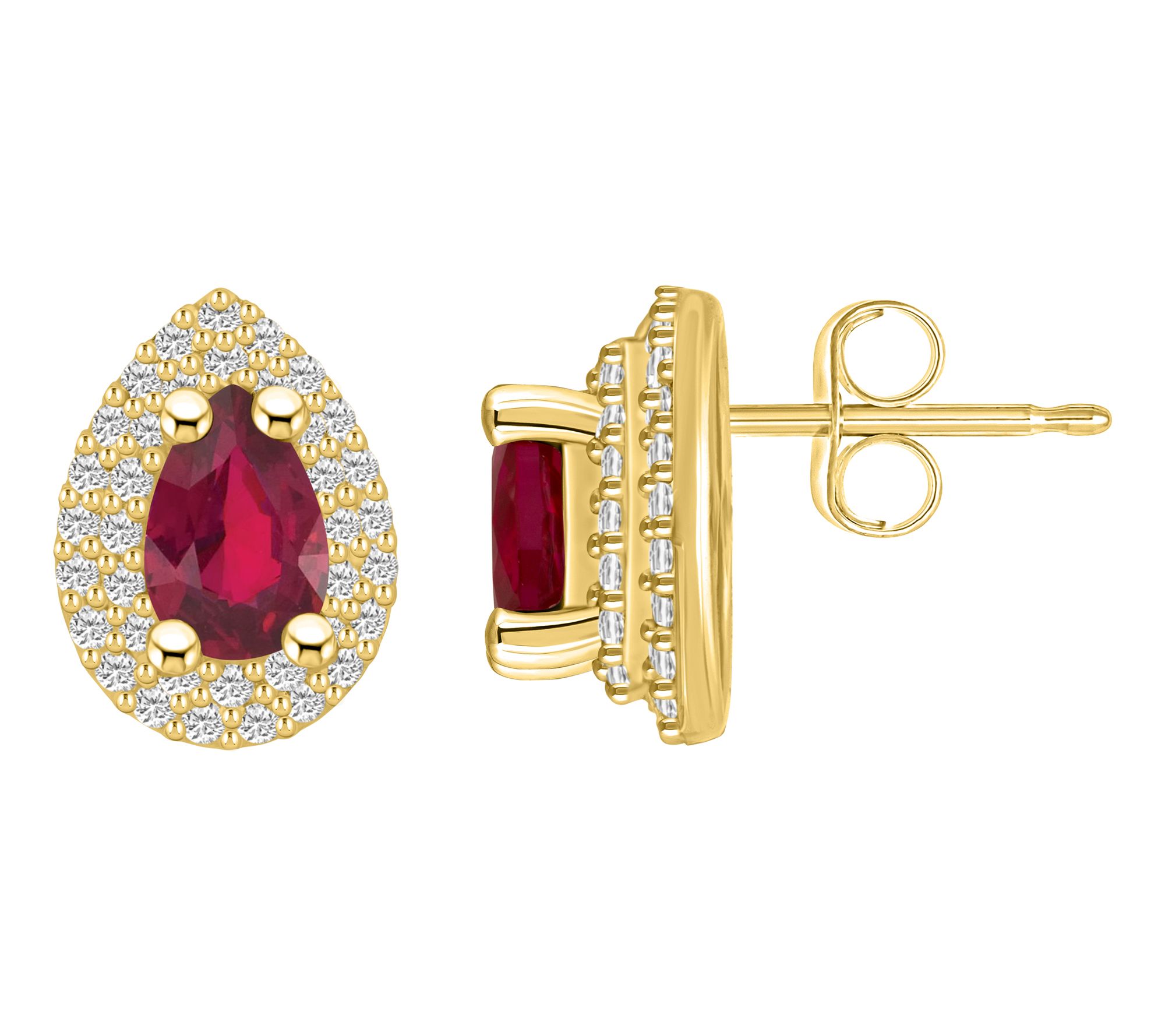 Affinity Gems Pear Cut Ruby & Diamond Halo Earrings, 14K Gold