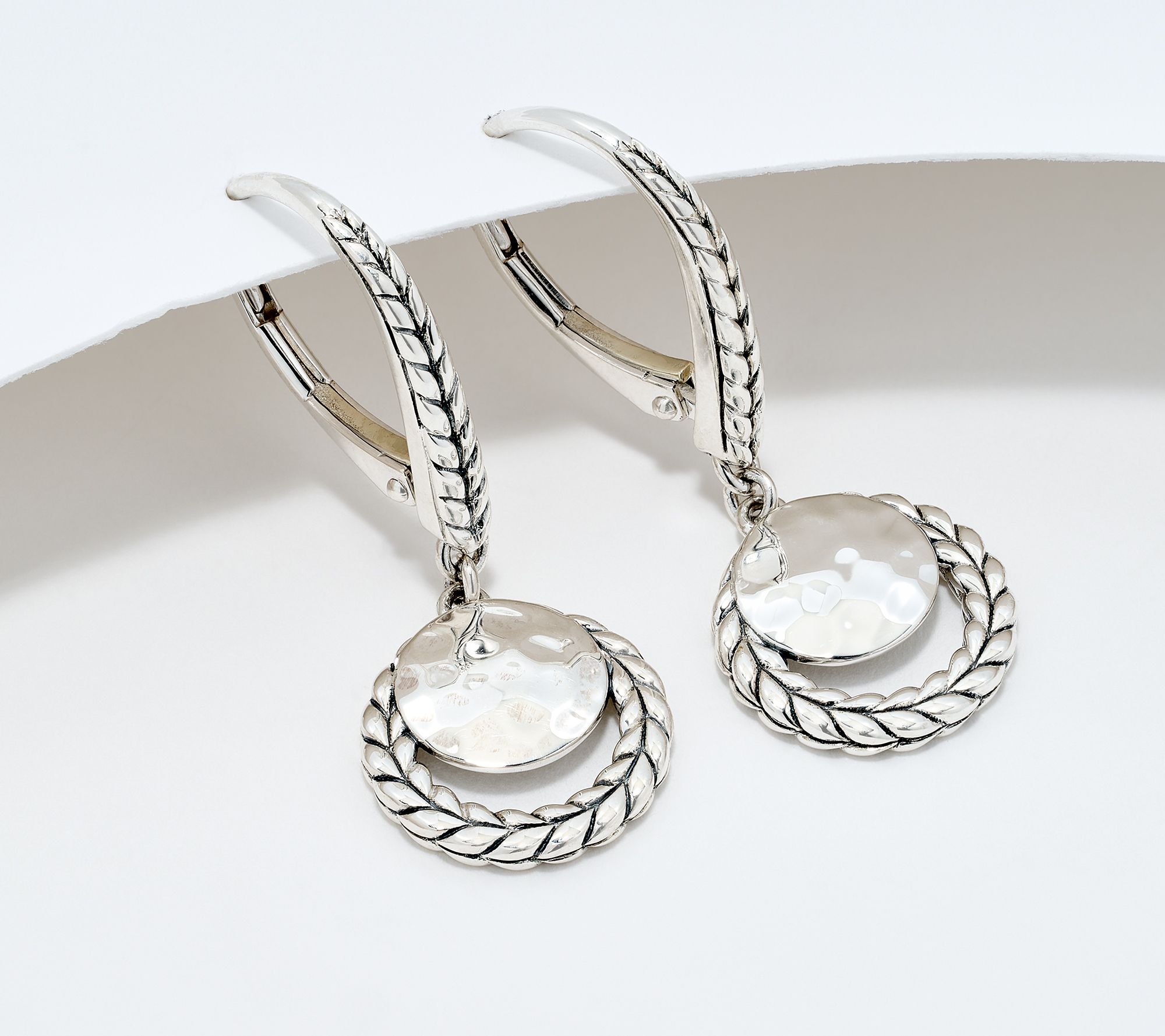 JAI Sterling Silver Hammered & Basketweave Drop Earrings