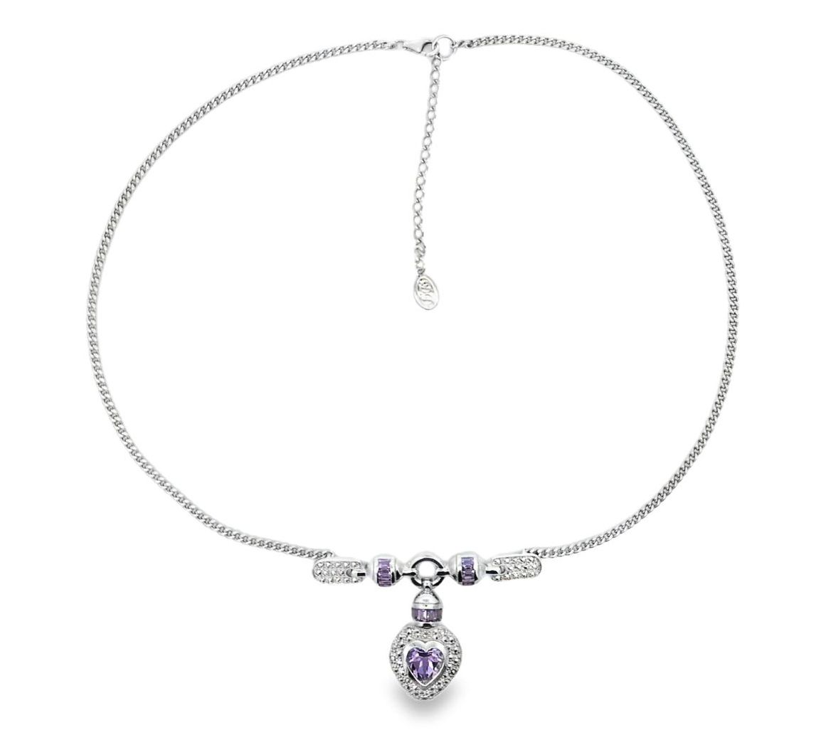 Dallas Prince Sterling Chrome Marcasite  Gemstone Bar Necklace