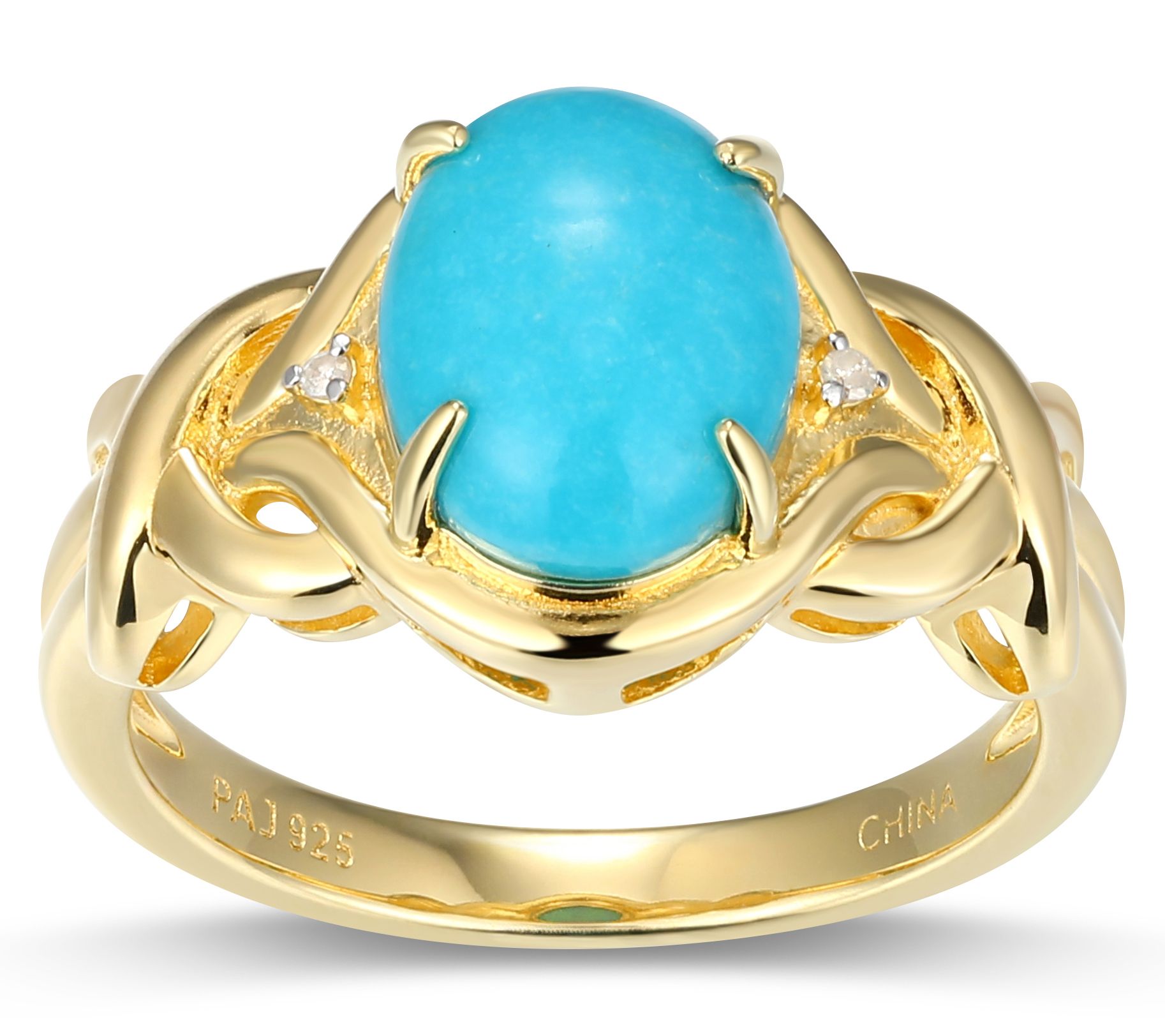 Affinity Gems Turquoise & Diamond Ring, 18K Gold Plated