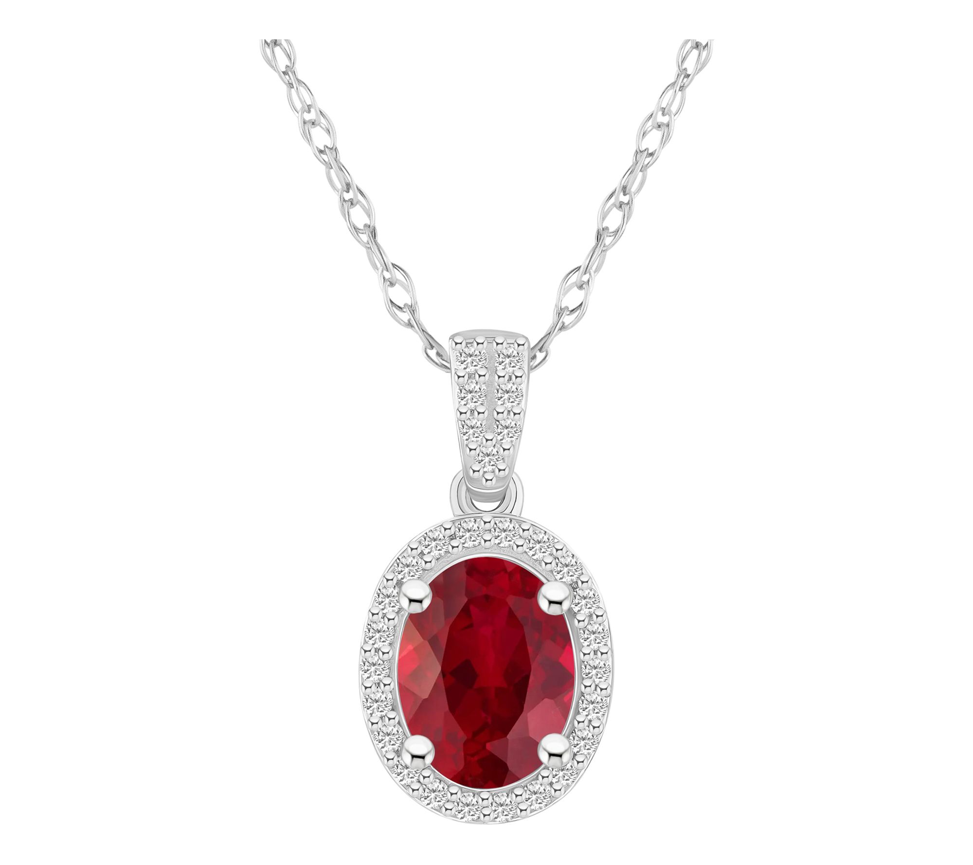 Affinity Gems Oval Created Gemstone Halo Necklace, 10K