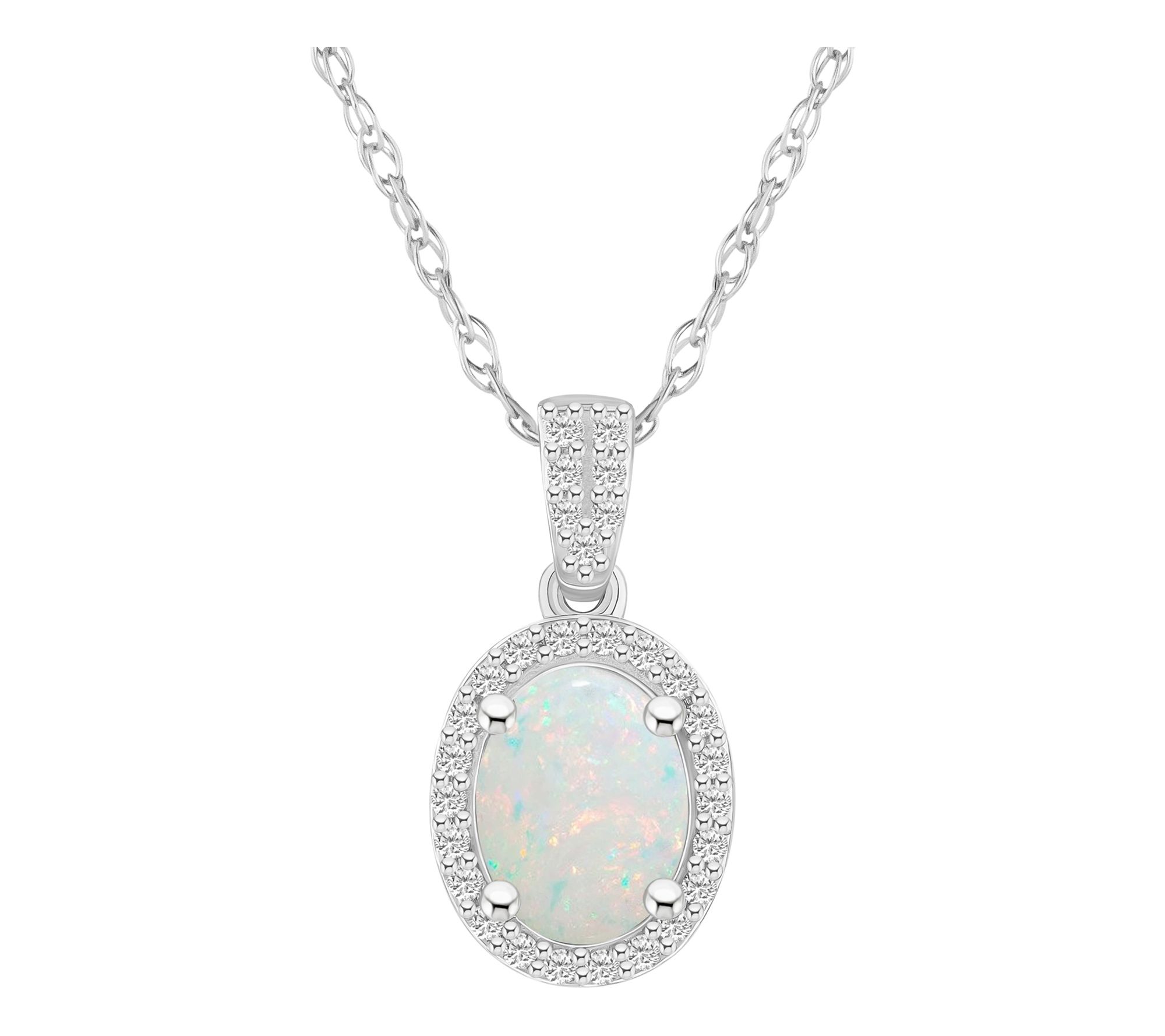 Affinity Gems Oval Created Gemstone Halo Necklace, 10K