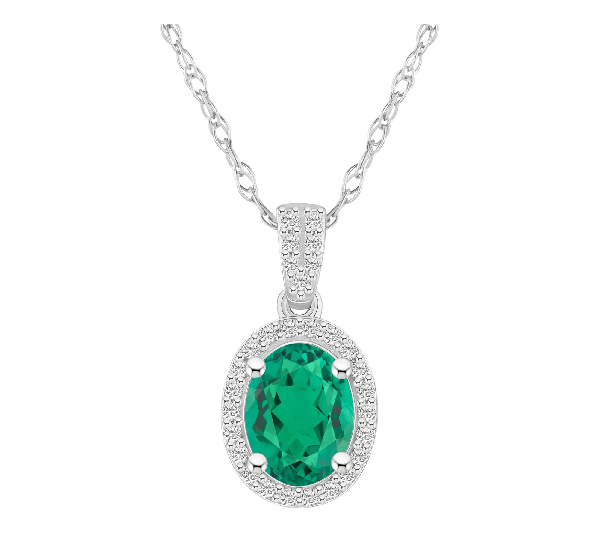 Affinity Gems Oval Created Gemstone Halo Necklace, 10K