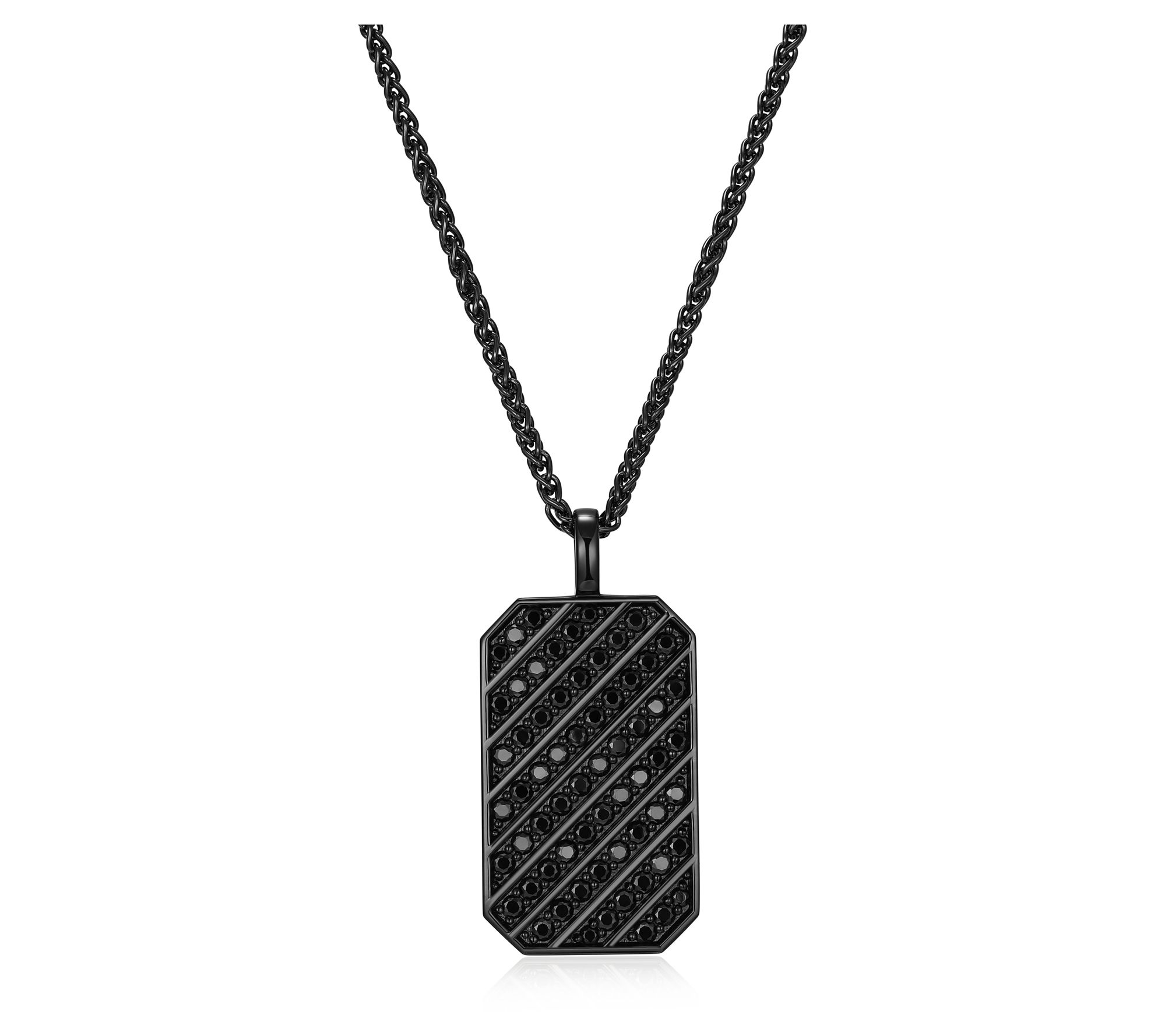 Diamonique Men's Gunmetal Tag w/ Chain, Sterling Silver