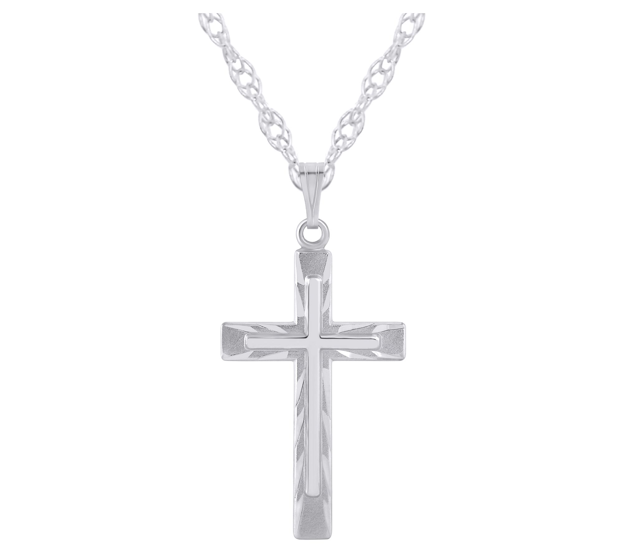 Sterling Silver Polished & Sandblasted Cross Pendant w/ Chain