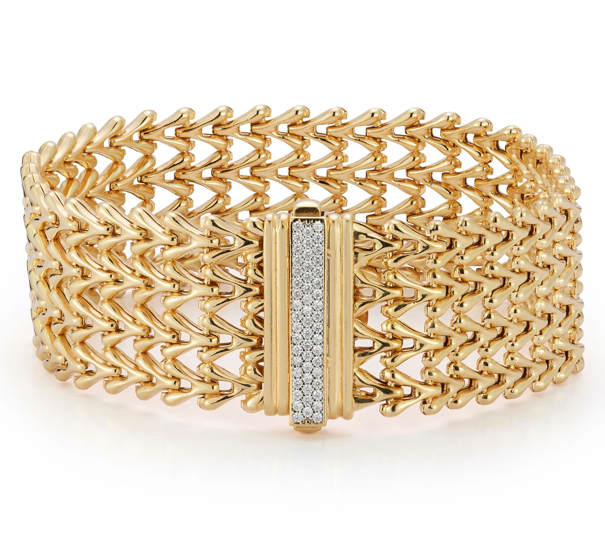 Italian Silver Pave Multi-Row V-Link Chain Bracelet, Sterling