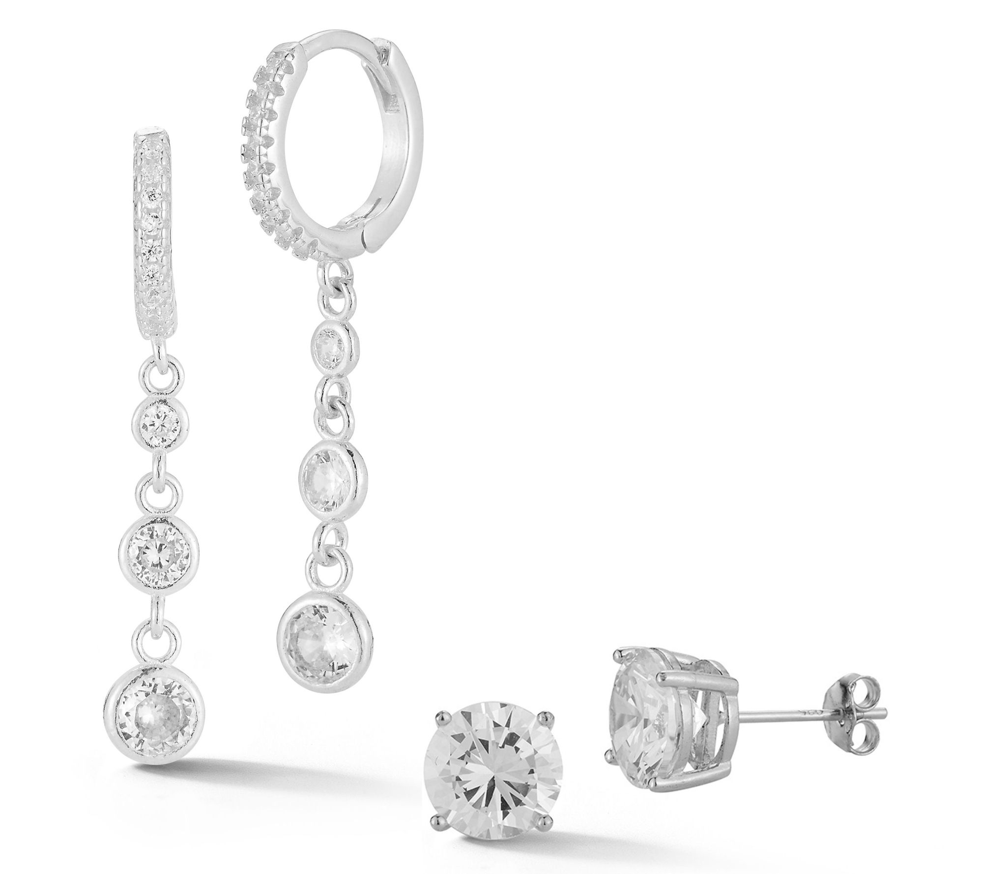 Sterlina Silver Hoop w/ Drop & Stud Earrings Set, Sterling