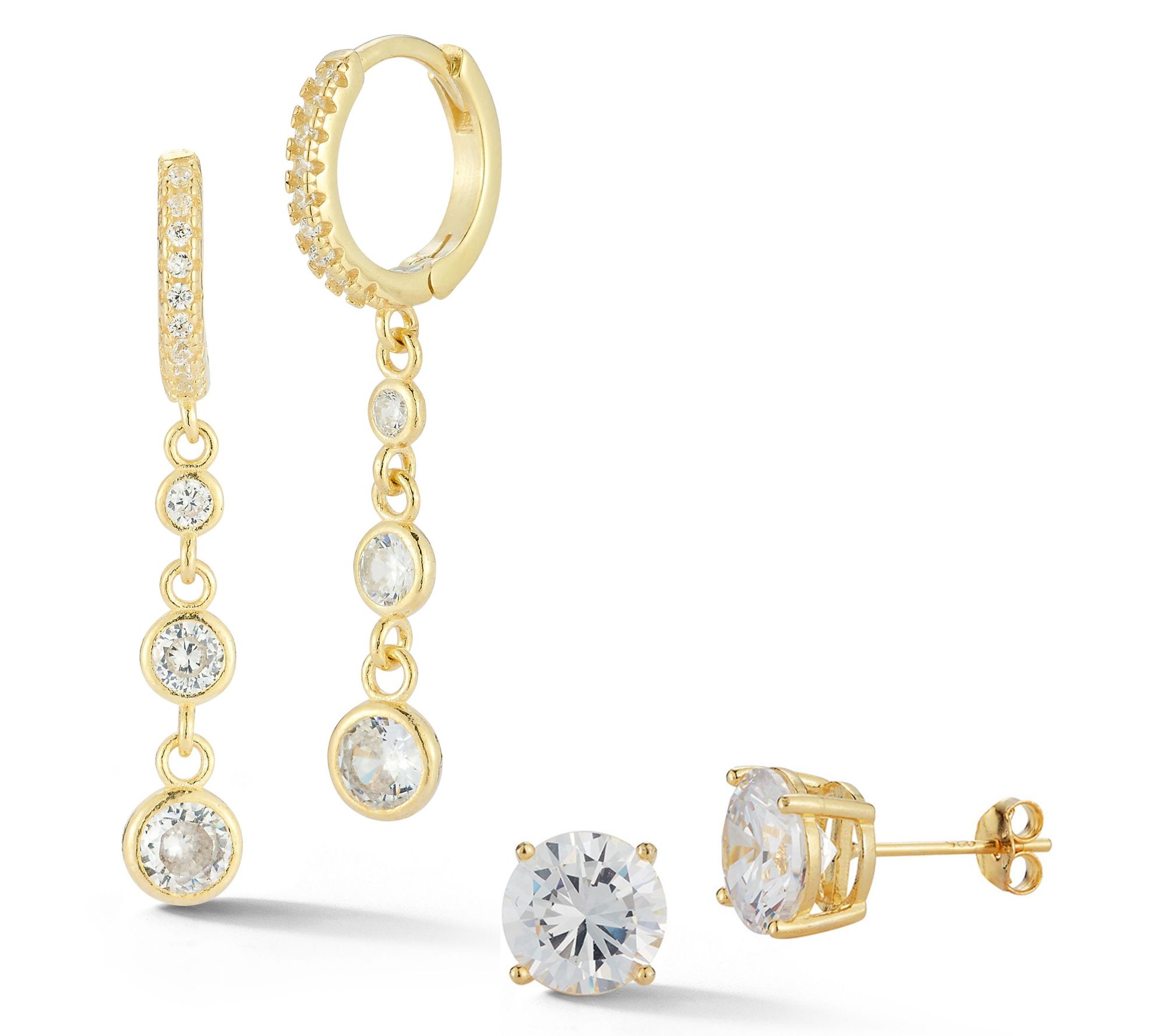 Sterlina Silver Hoop w/ Drop & Stud Earrings Set, Sterling