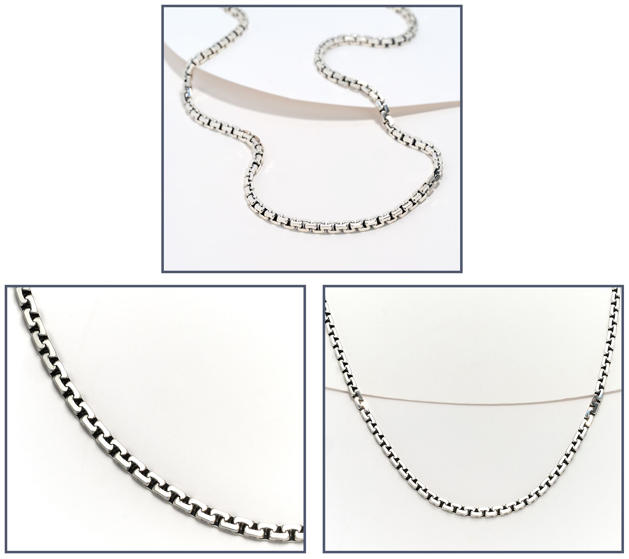 JAI x Alberti Sterling Silver Mirror Cut Box Chain Necklace