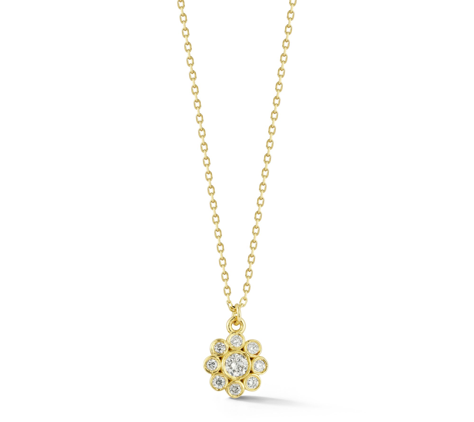 Luminosa Gold Dainty Diamond Flower Pendant w/Chain, 14K