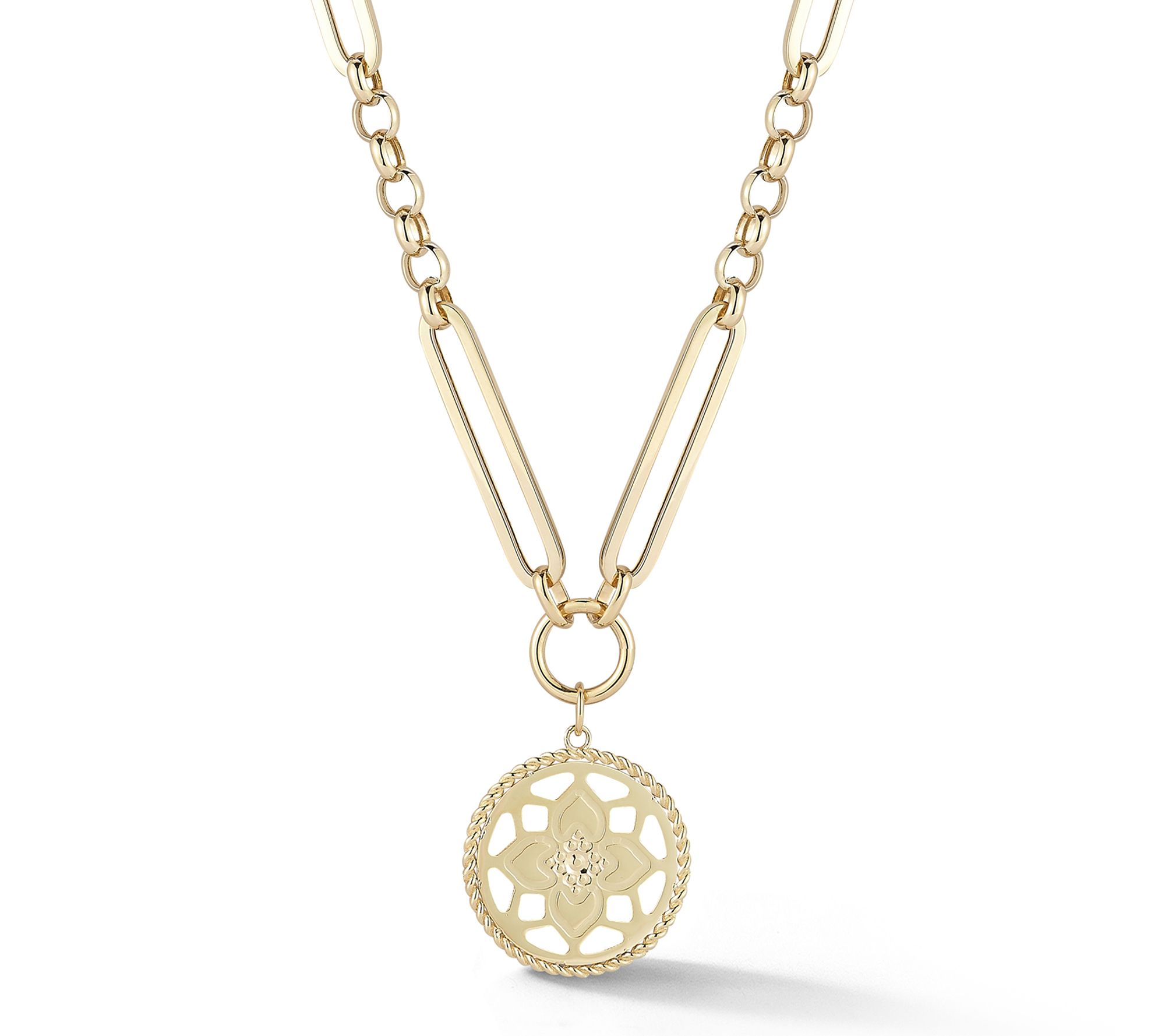 Luminosa Gold Flat Flower Medallion Necklace, 14K