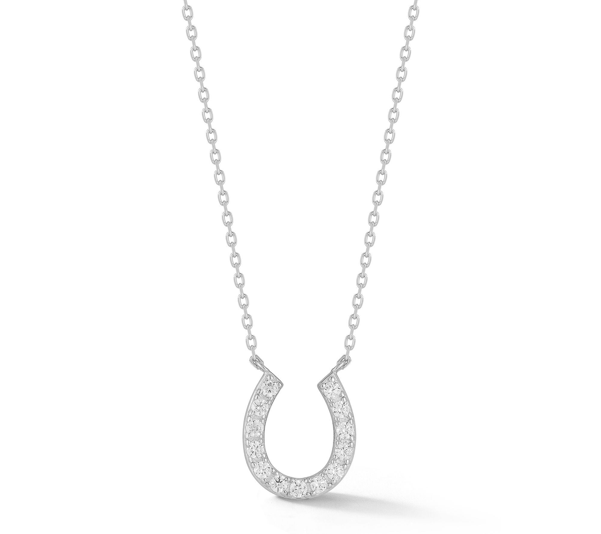 Sterlina Silver Pave Horseshoe Pendant w/ Chain, Sterling