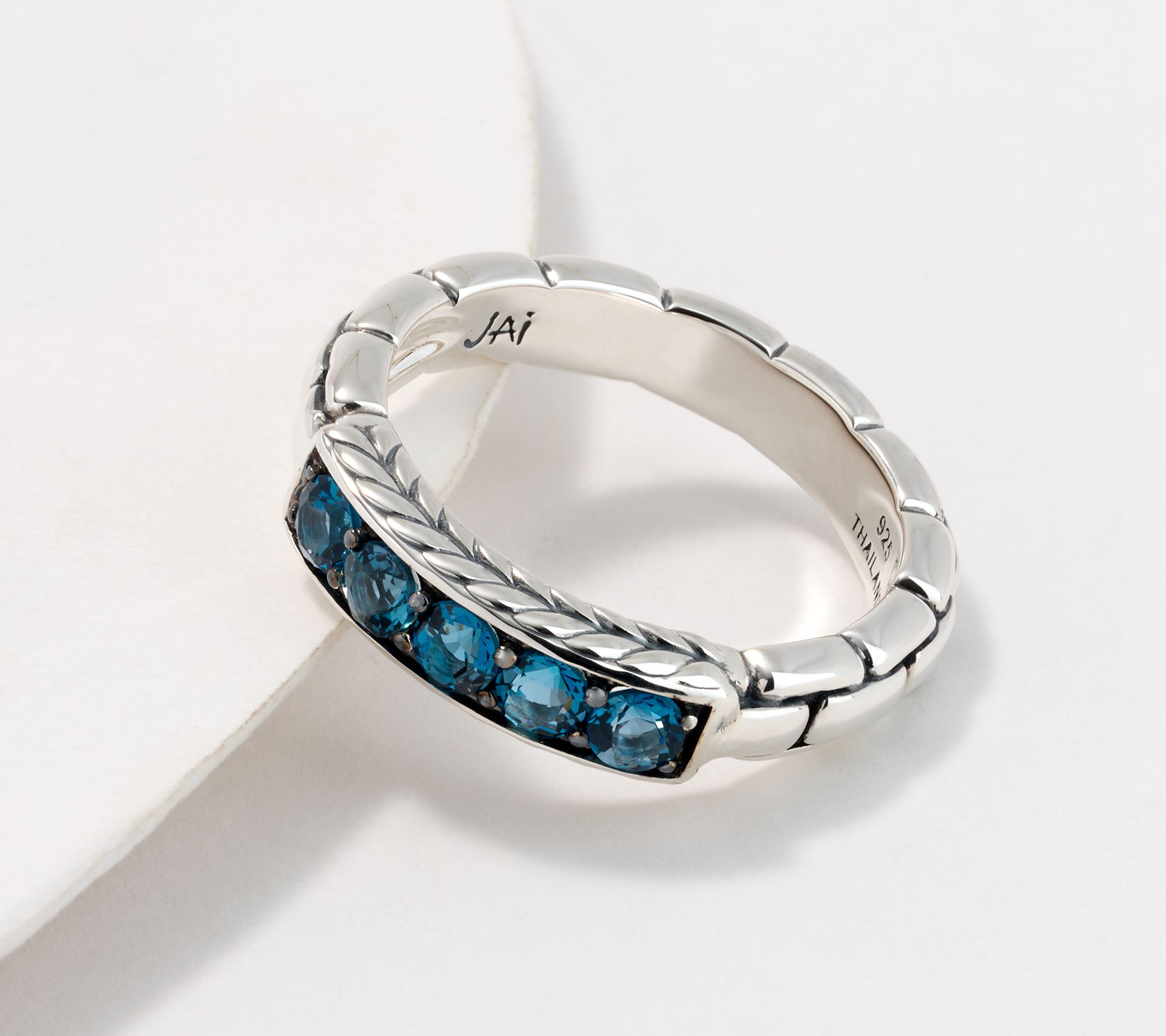  JAI Sterling Silver Exotic Gemstone Box Chain Band Ring