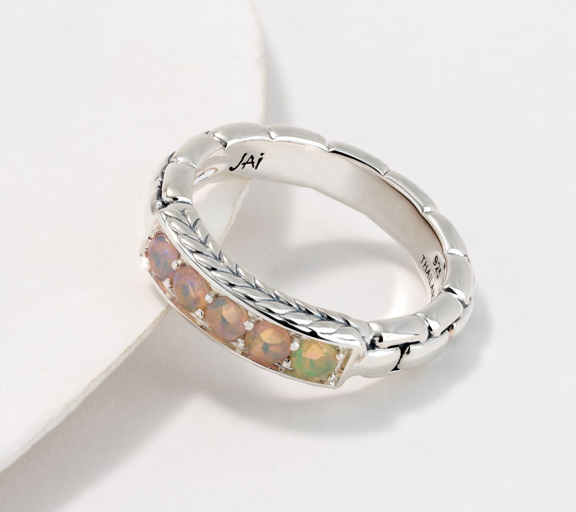 JAI Sterling Silver Exotic Gemstone Box Chain Band Ring