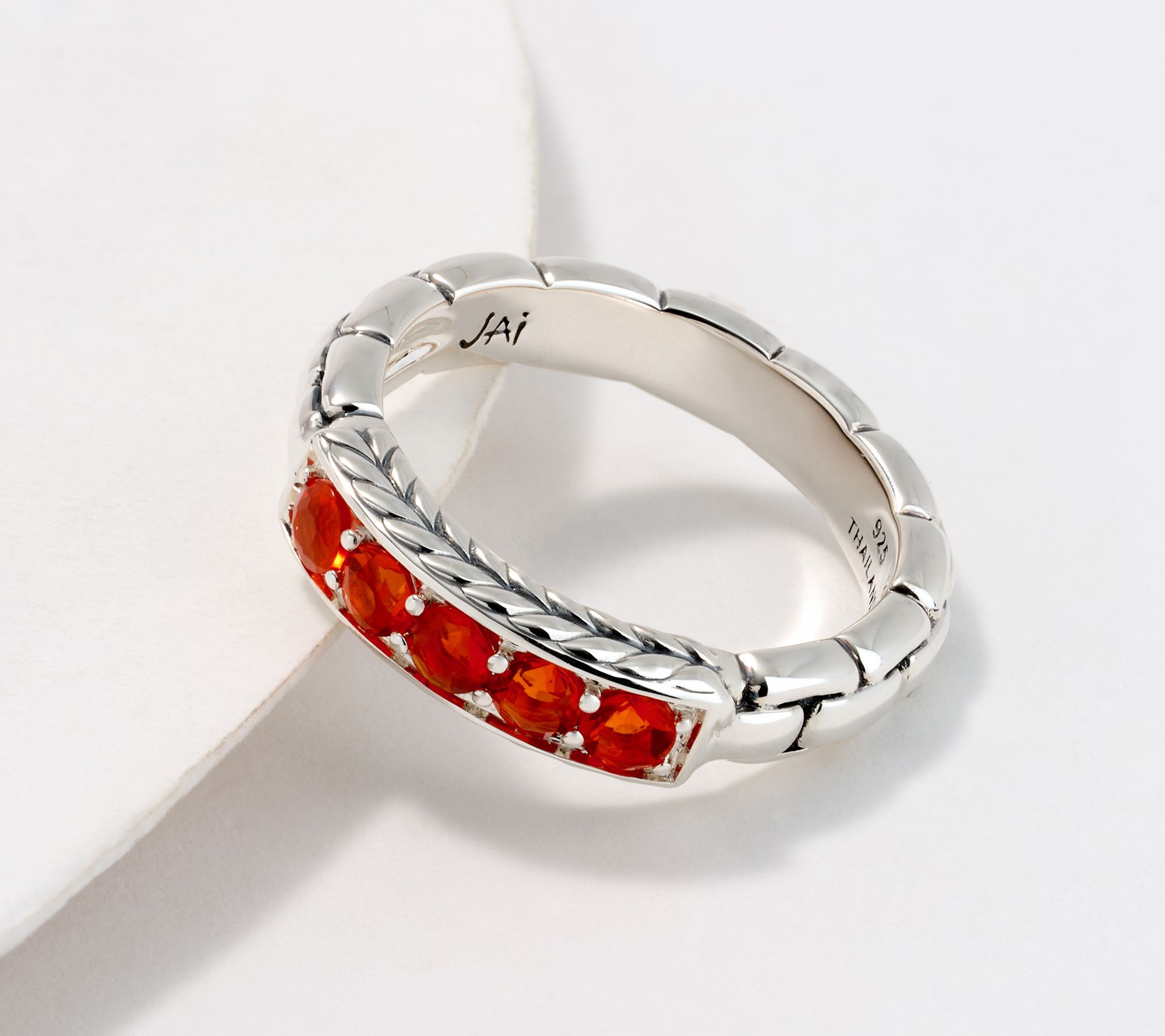 JAI Sterling Silver Exotic Gemstone Box Chain Band Ring