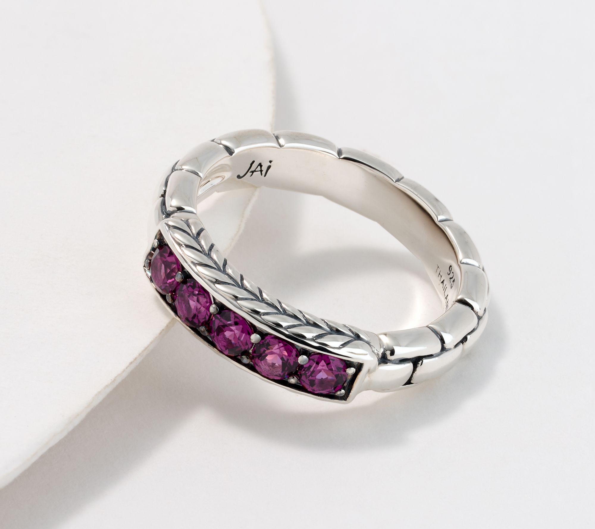 JAI Sterling Silver Exotic Gemstone Box Chain Band Ring