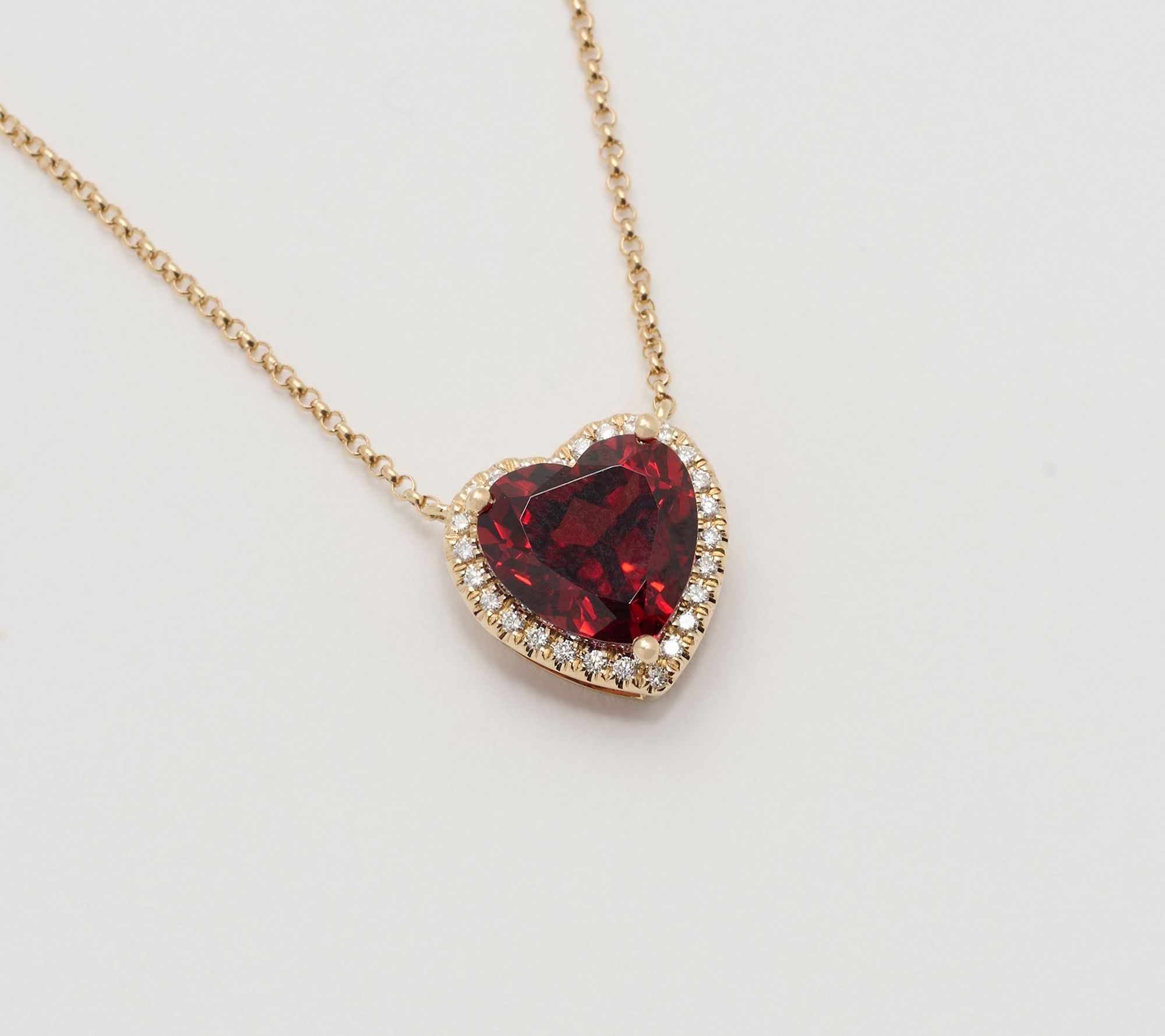 Effy 14K Gold Diamond & Garnet Heart Necklace