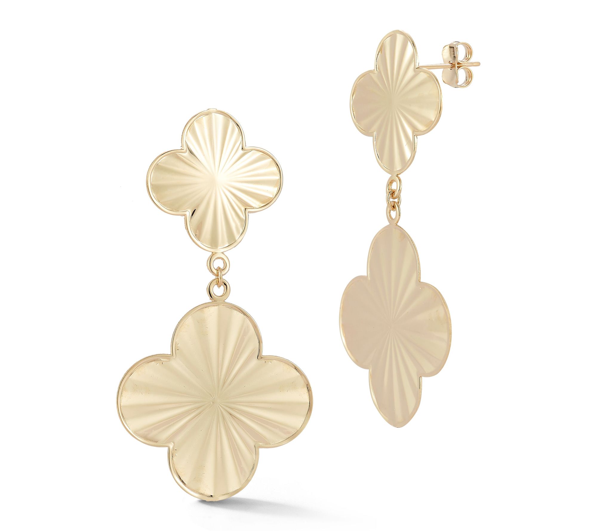 Italian Gold Flat Radial Clover Drop Earrings,14K