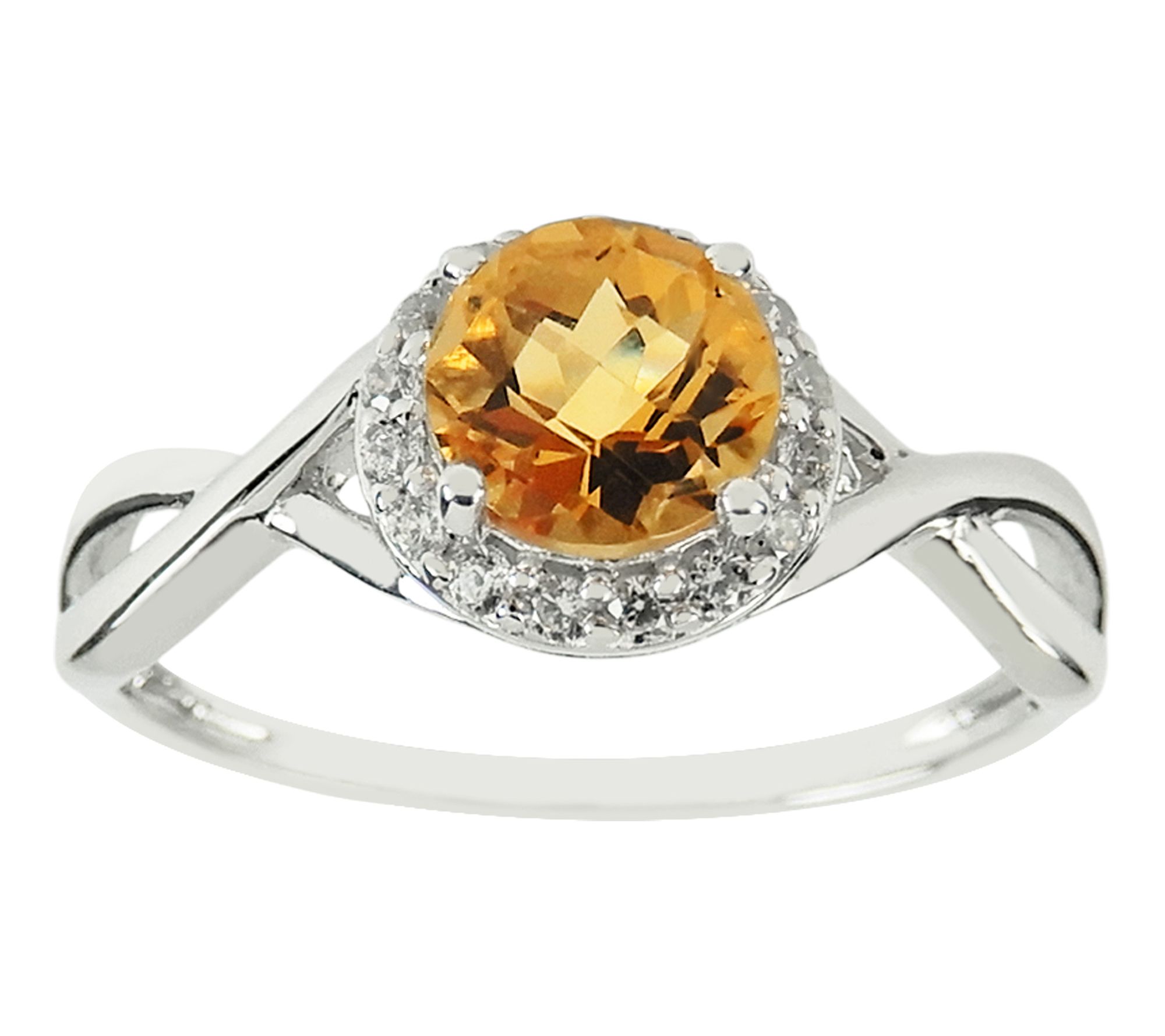 Diamonique & Citrine Round Cut Halo Ring, Sterling Silver