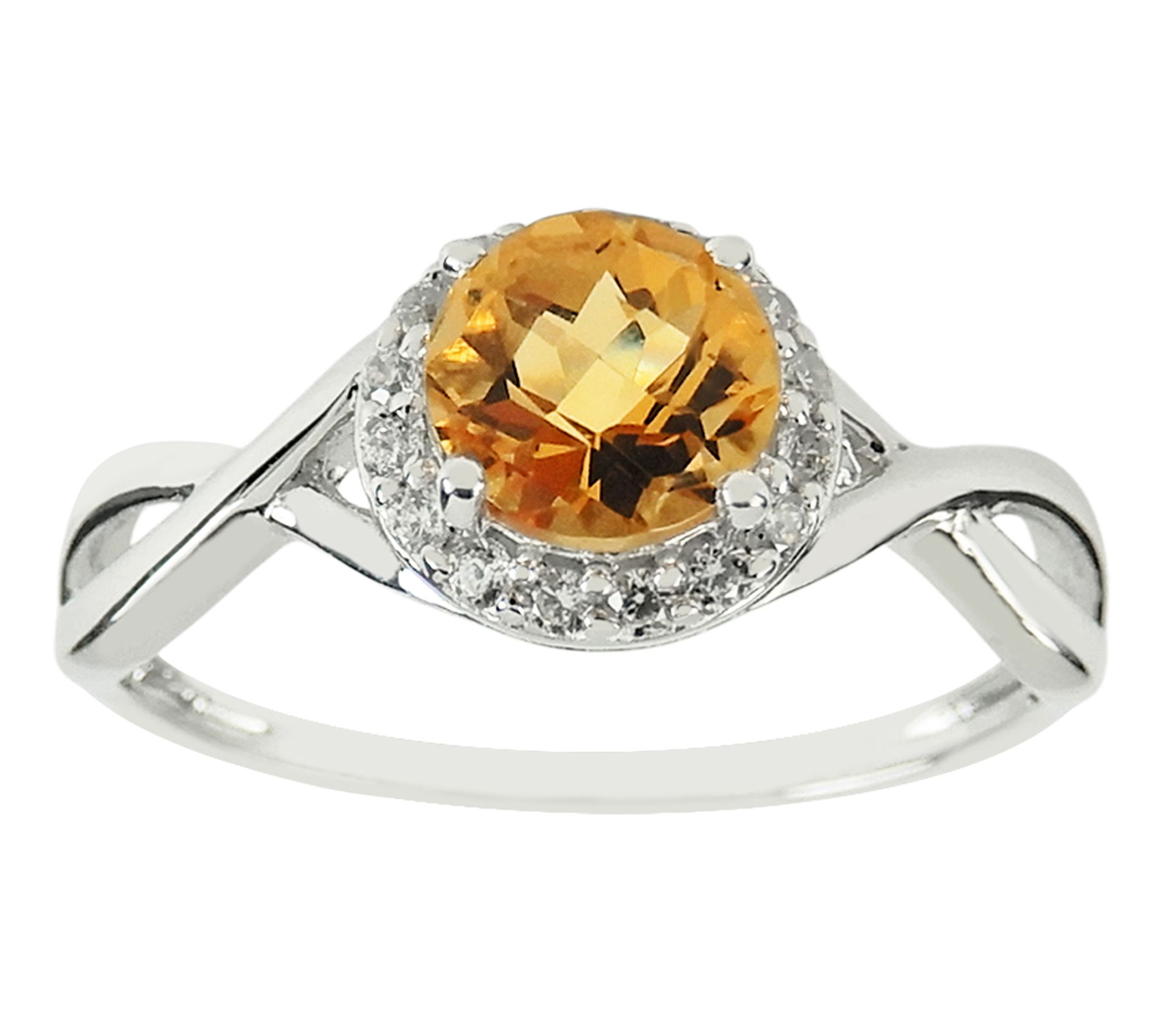 Diamonique & Citrine Round Cut Halo Ring, Sterling Silver