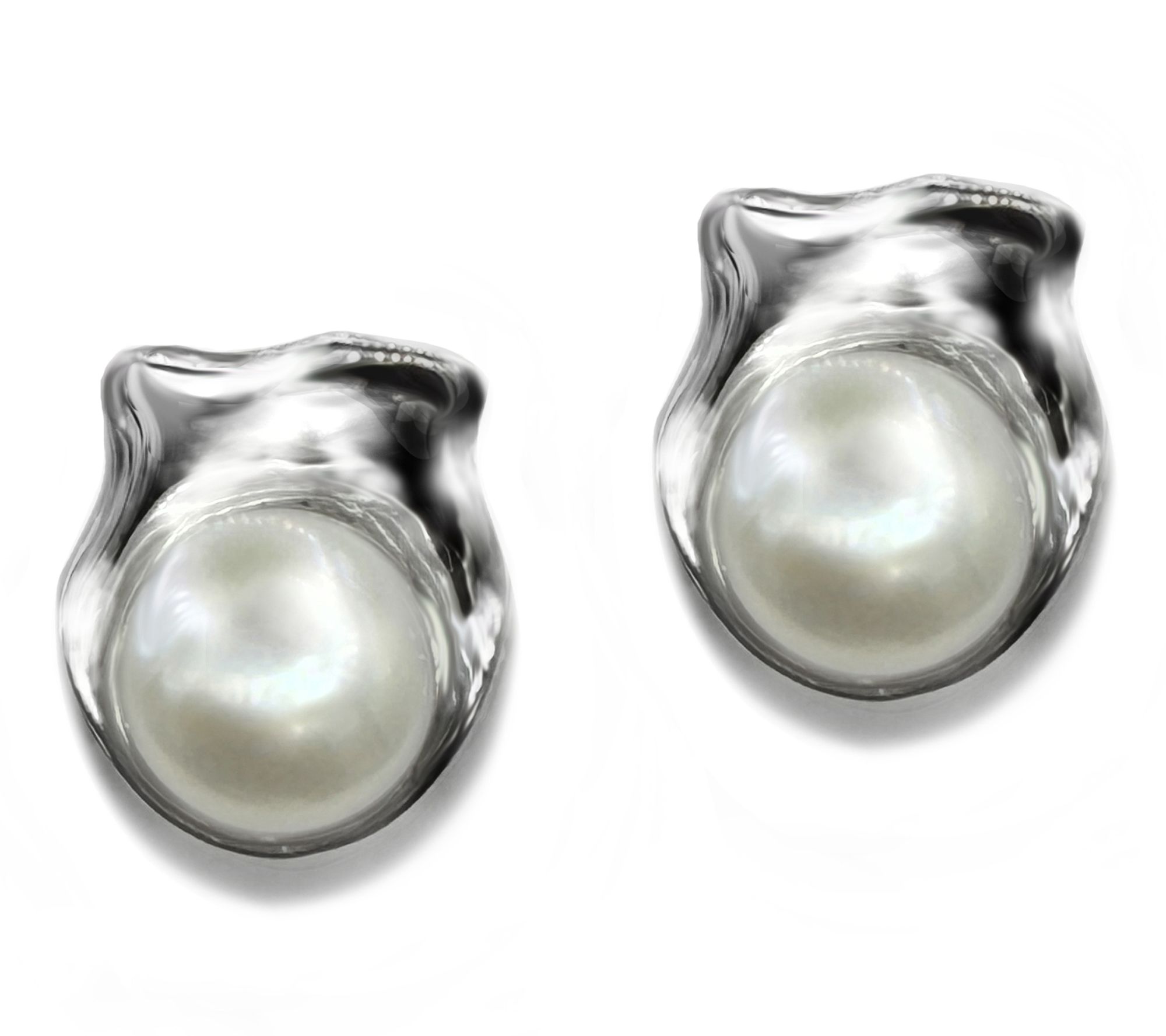 Hagit Sterling Silver Cultured Pearl "Luna' Stud Earrings