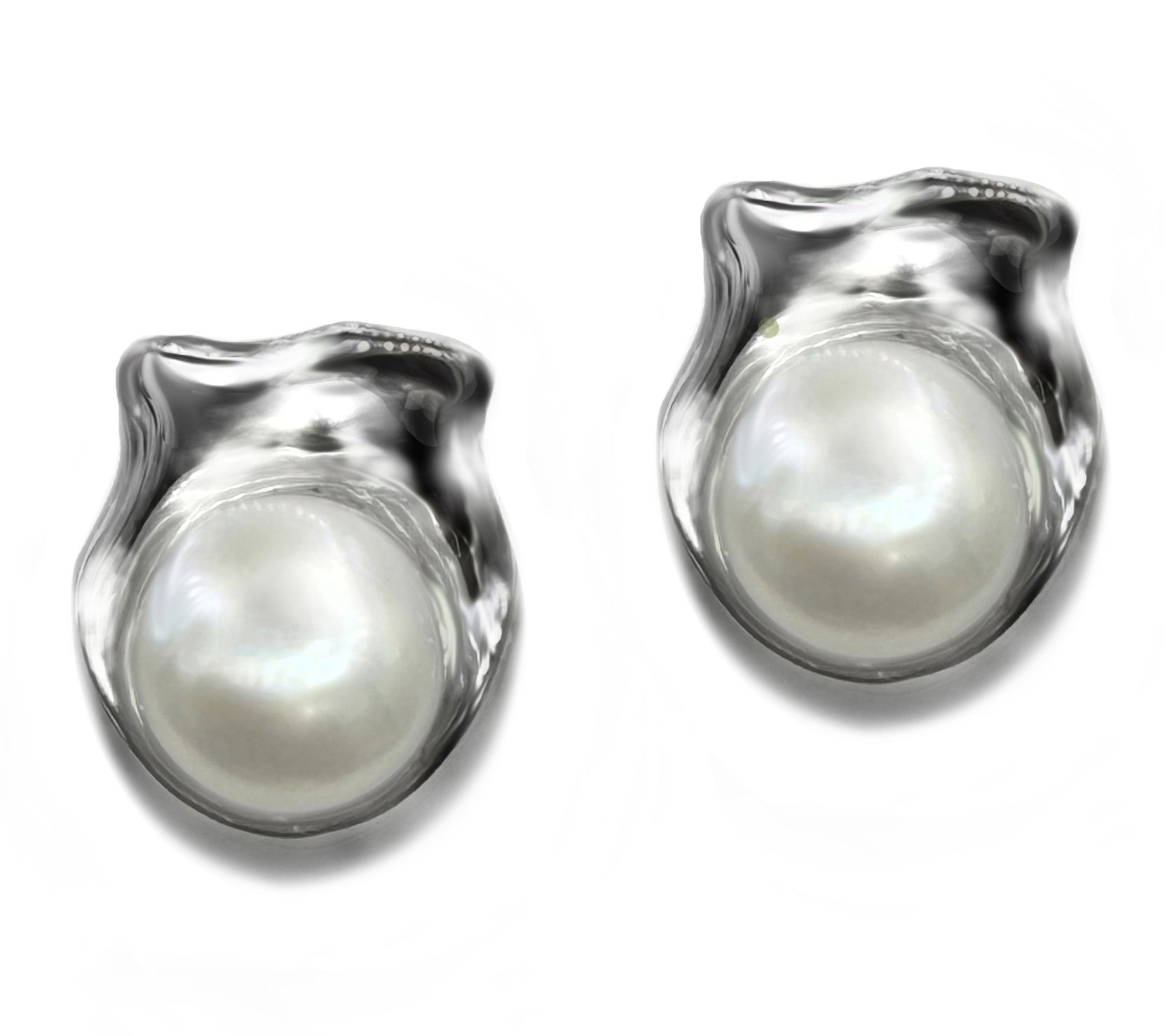 Hagit Sterling Silver Cultured Pearl "Luna' Stud Earrings