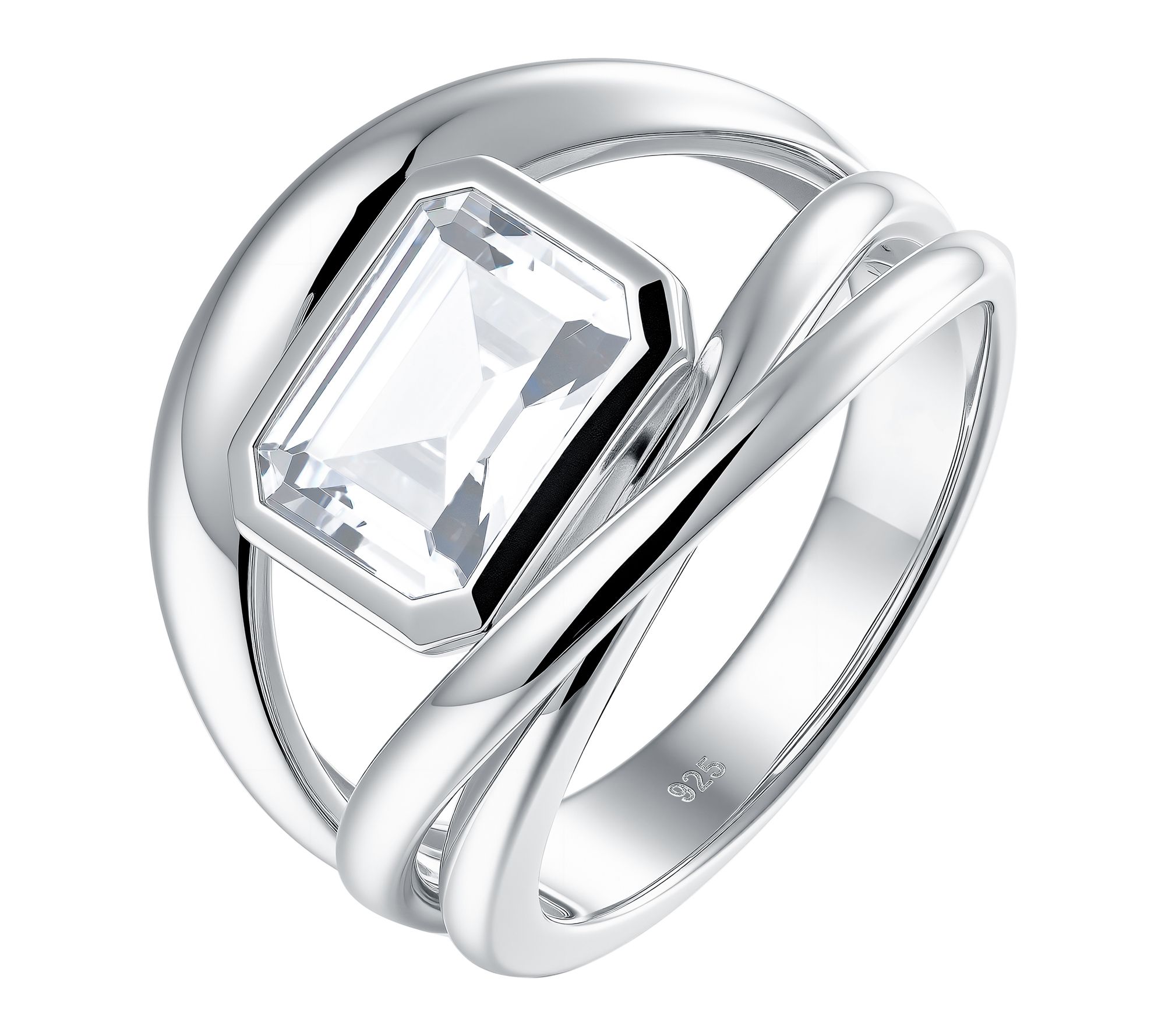 Diamonique x Jennifer Miller Emerald Cut Open Ring, Sterling