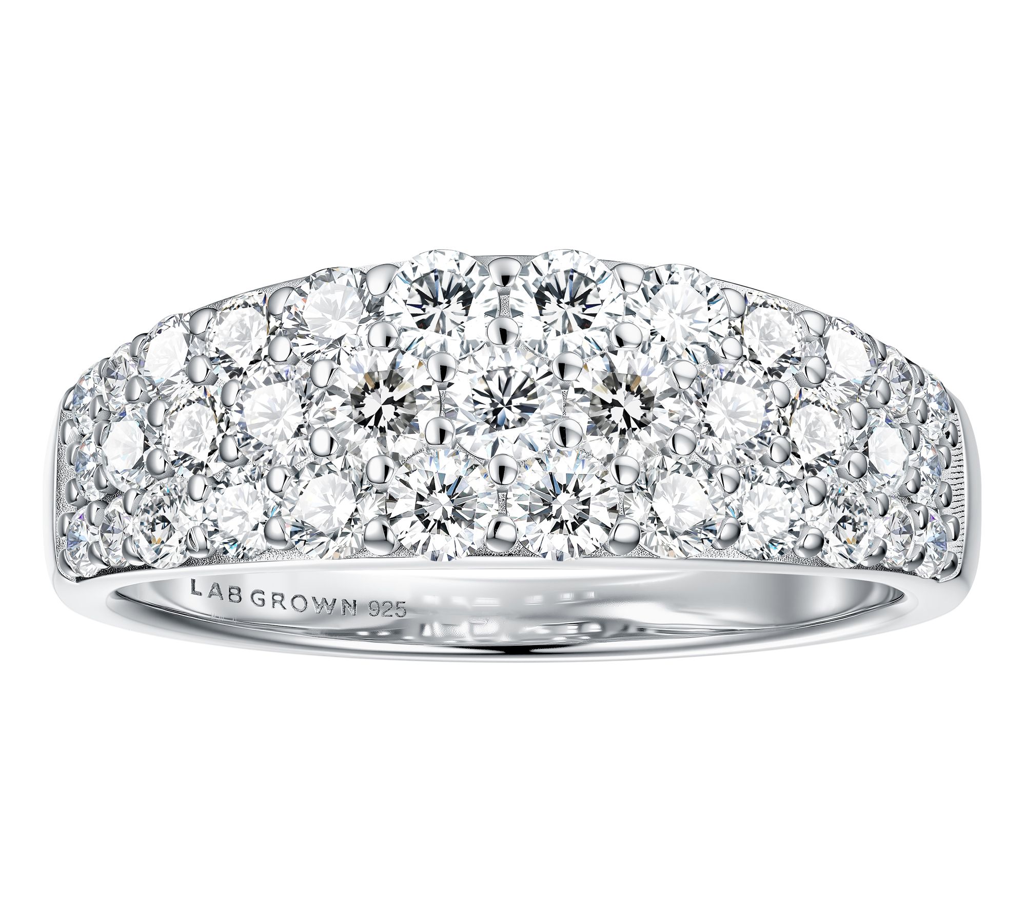 Fire Light Lab Grown Diamond 3-Row Band Ring, Sterling Silver