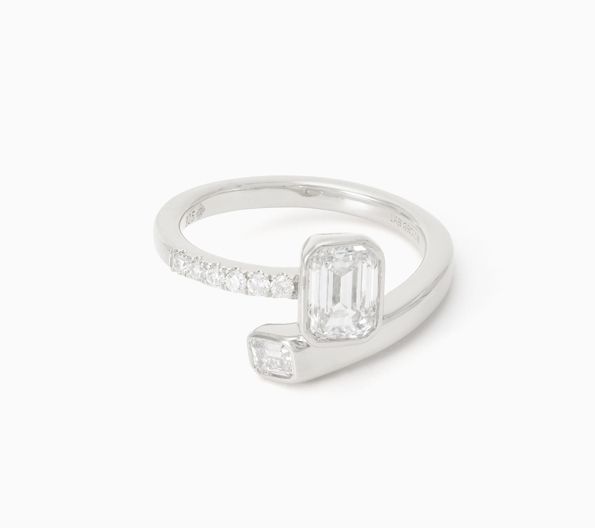 Fire Light Lab Grown Diamond 1.25 ctw Emerald Cut Ring, Sterling
