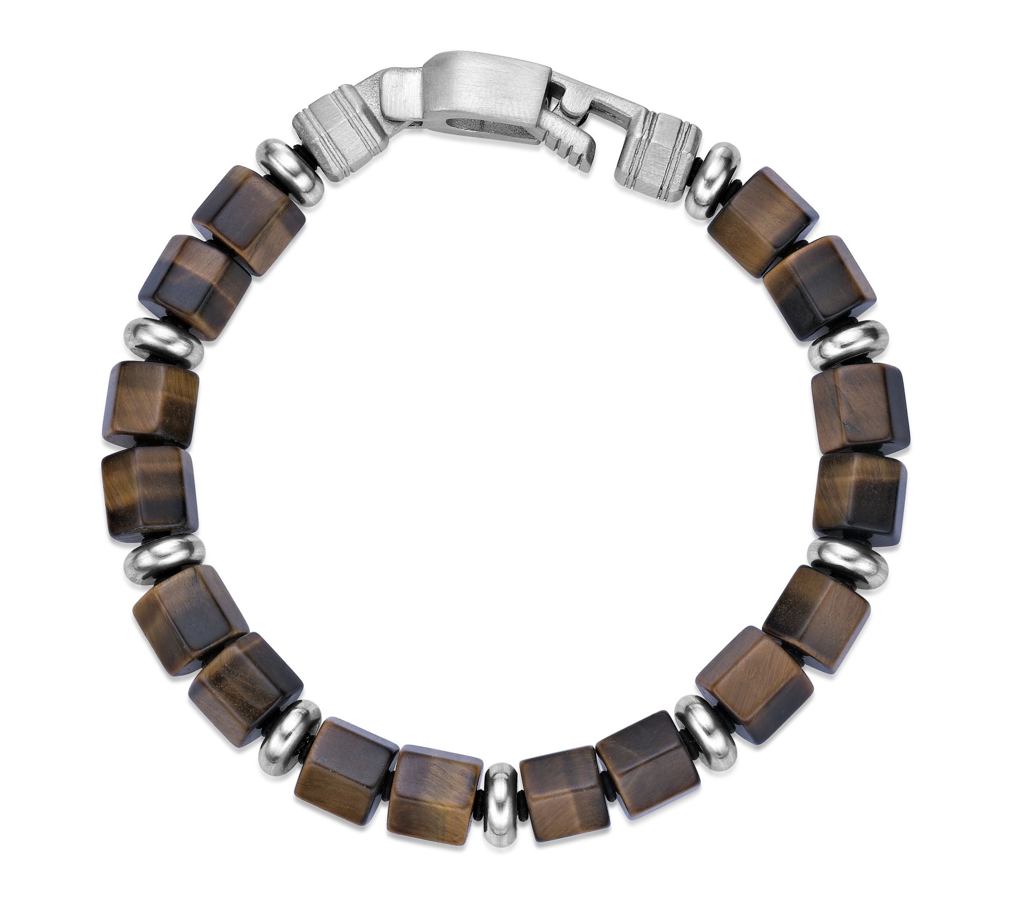 LYNX Men's Ster ling Silver Car ved Gemstone Be ad Bracelet