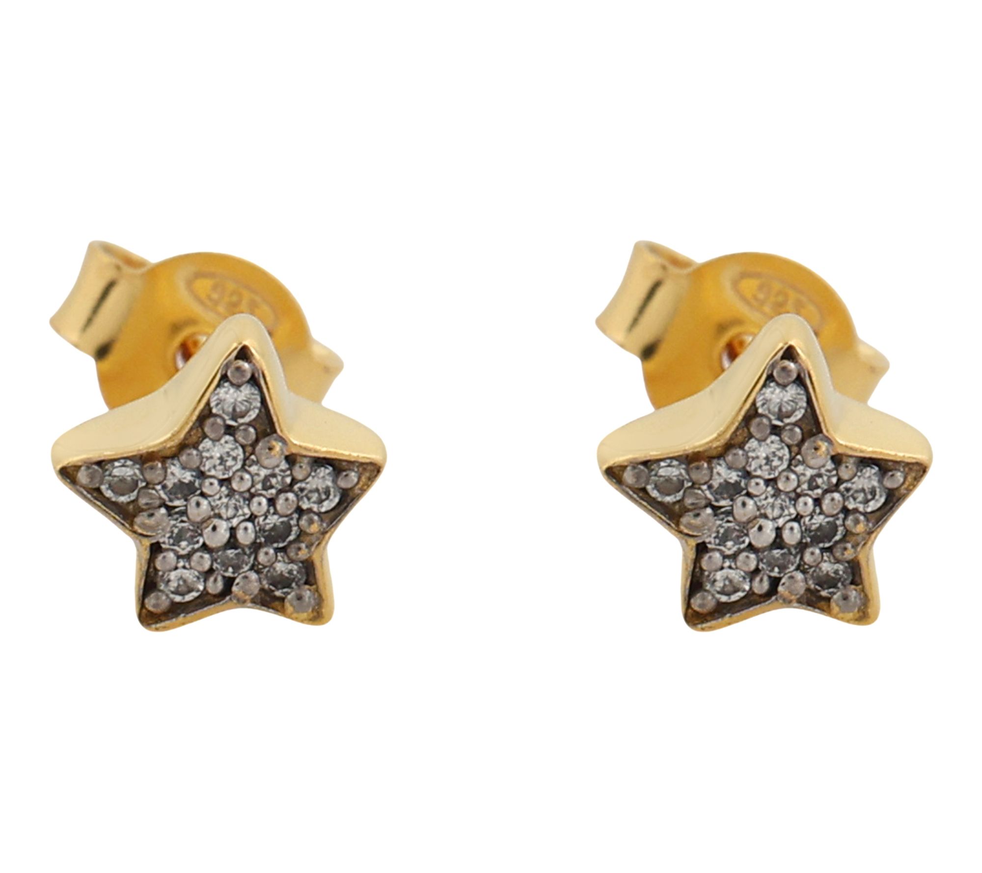Diamonique Pave Star Stud Earrings, 14K Gold Plated