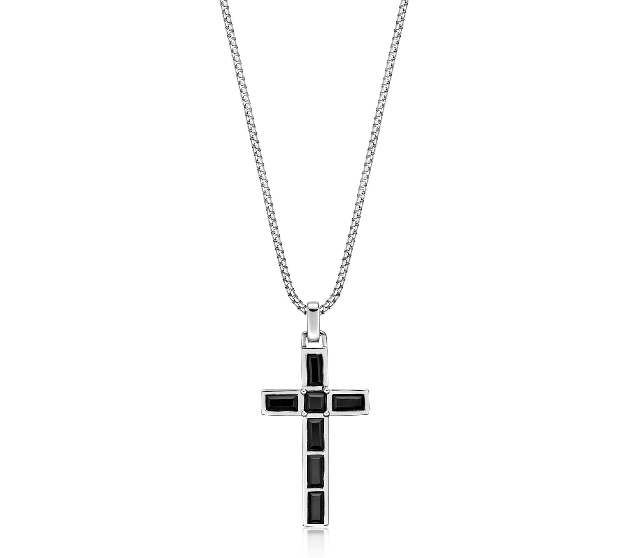 LYNX Men's Onyx Cross Pendant w/ Box Chain, Sterling Silver