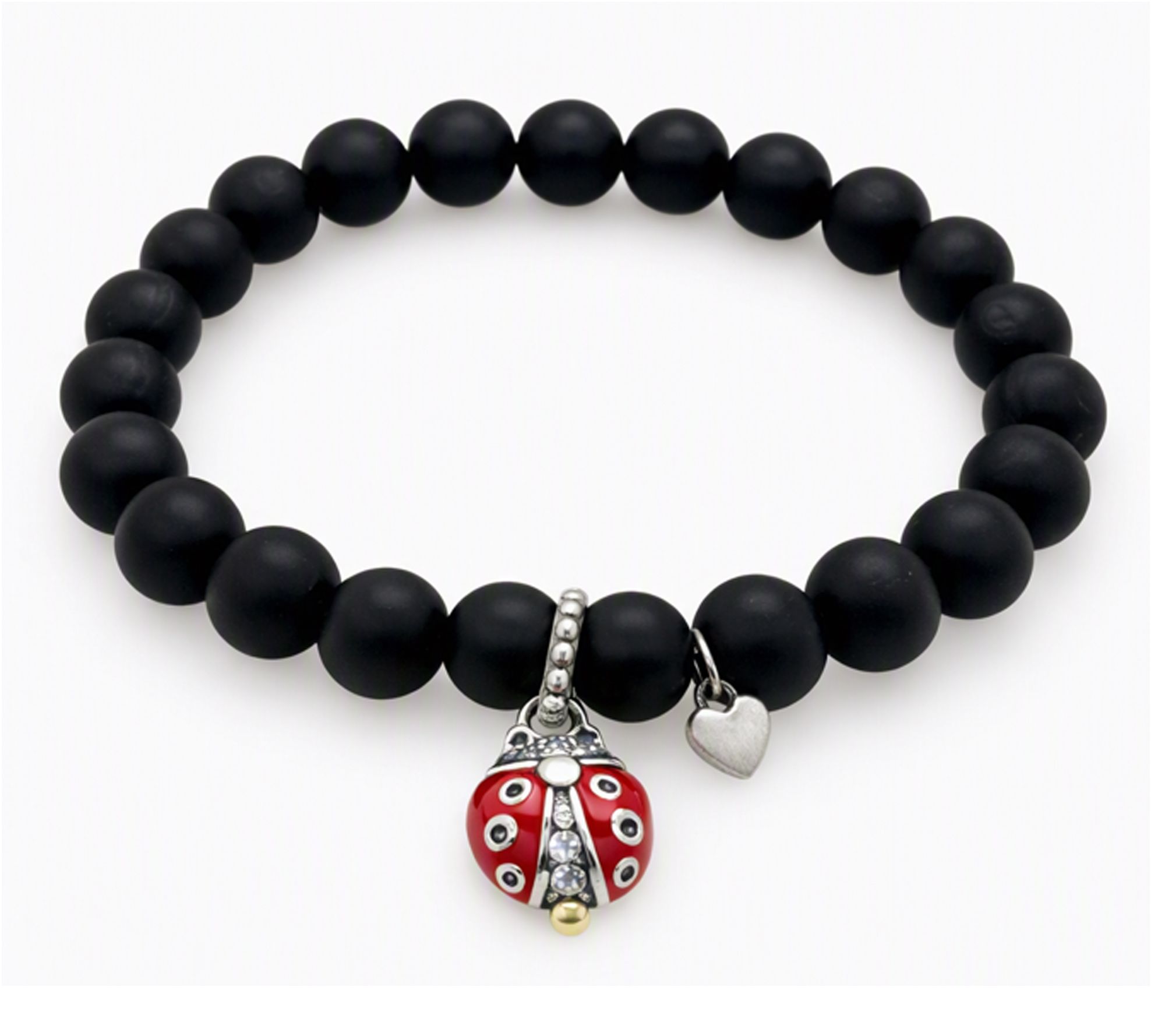 Alkeme Sterling Silver Onyx Charm Lucky Ladybug Bracelet