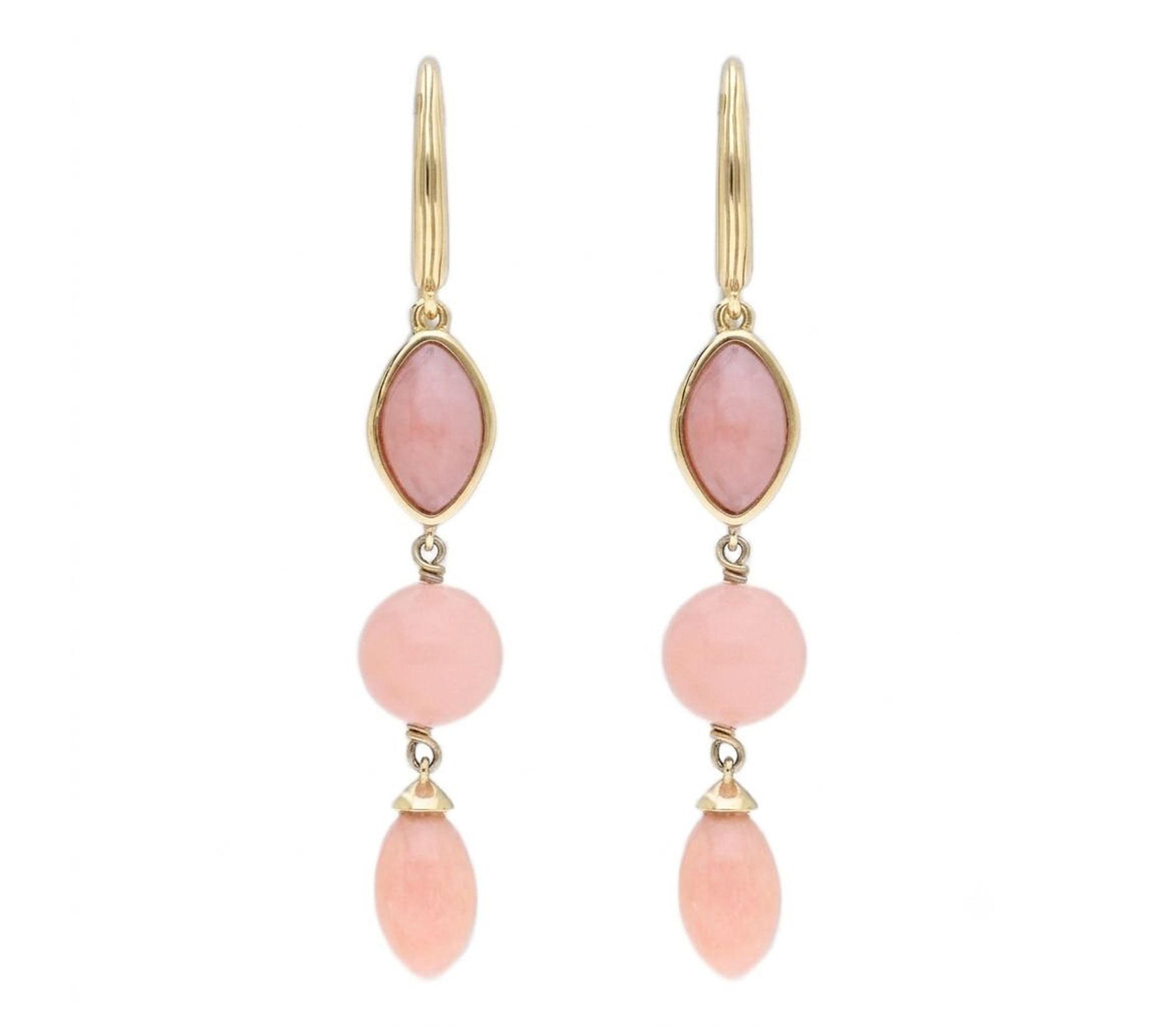 Ariva Silver 18K Gold Clad Pink Opal Riviera Drop Earrings