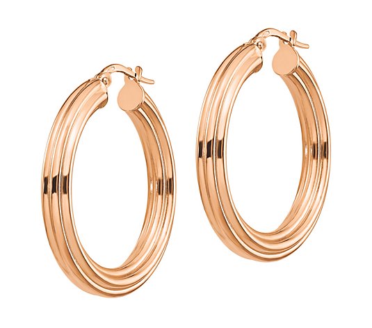 Italian Gold Ribbed Hoop Earrings, 14K