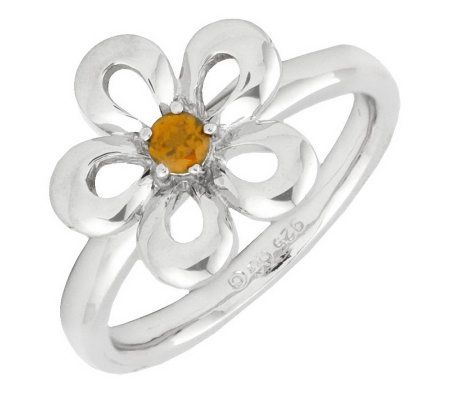Simply Stacks Sterling Flat Petals Gemstone Flower Ring - QVC.com