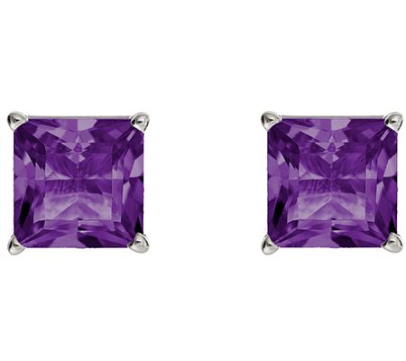 Princess-Cut Gemstone Basket Stud Earrings, Sterling Silver