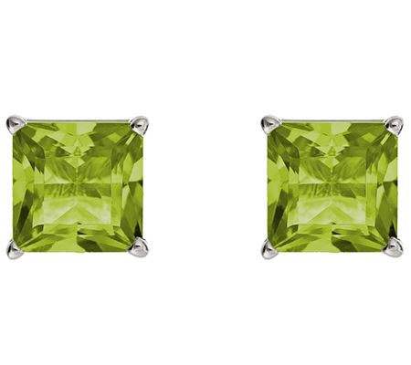 Princess-Cut Gemstone Basket Stud Earrings, Sterling Silver