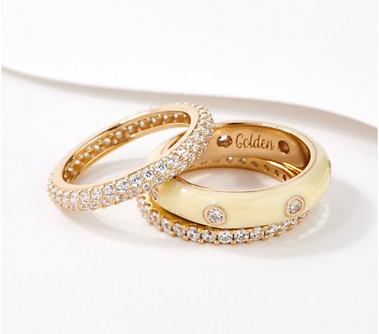 Diamonique Set of 3 Enamel & Pave Stackable Rings Sterling Silver 