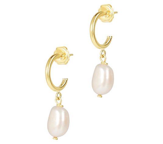 Honora Mini Hoop Cultured Pearl Dangle Earrings, 14K Plated
