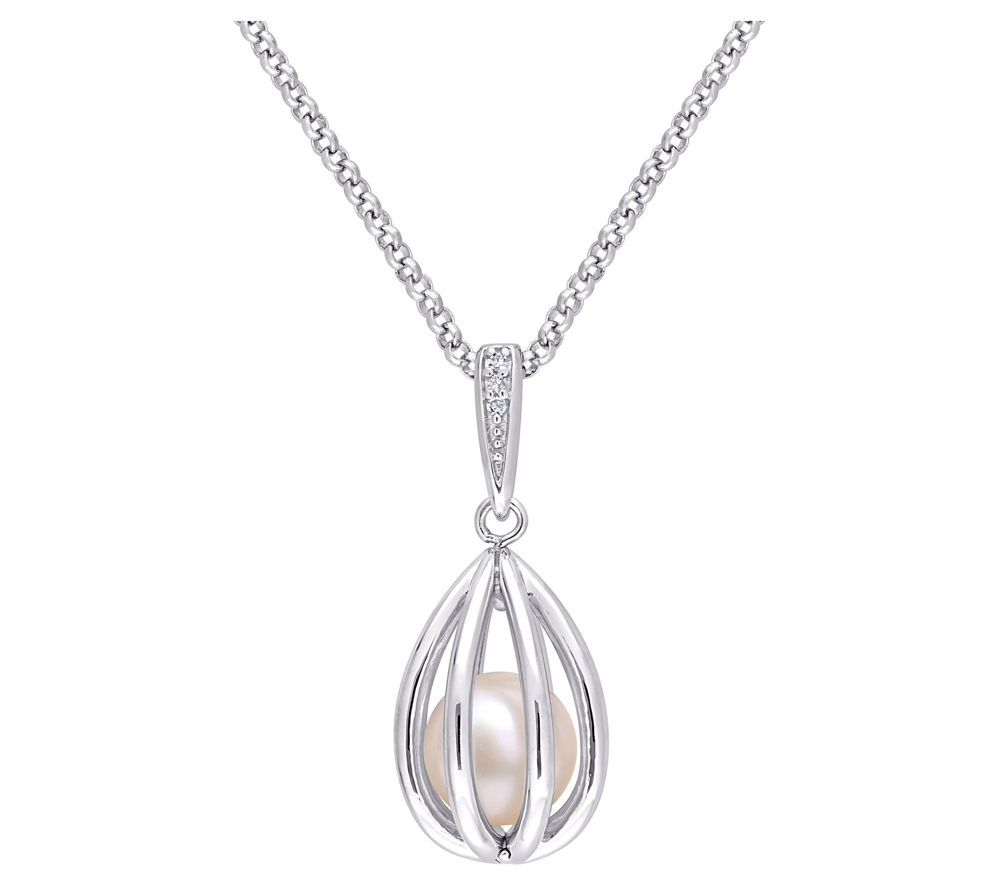 Affinity Cultured Pearl & Diamond Pendant w/ Ch ain, Sterling