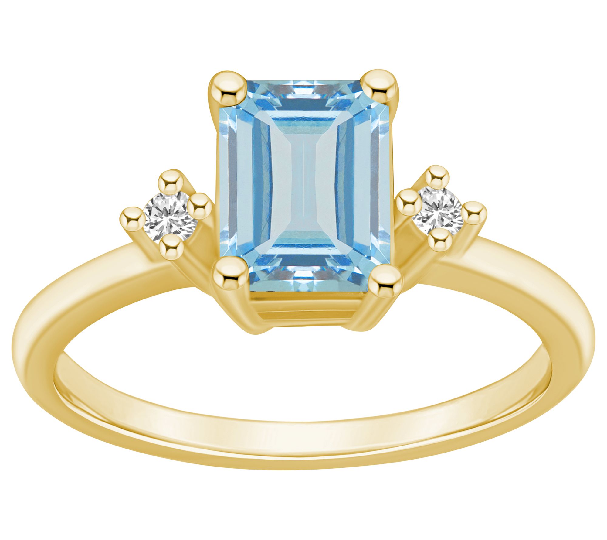Affinity Gems Emerald Cut Aquamarine & Diamond Ring, 14K Gold